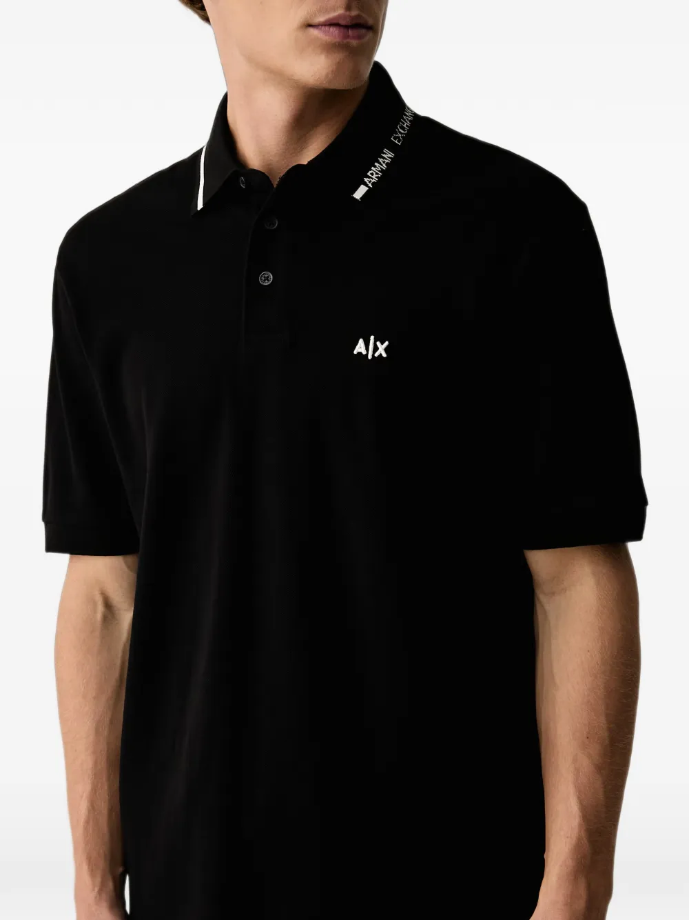 Armani Exchange logo-embroidered tipped polo shirt Zwart
