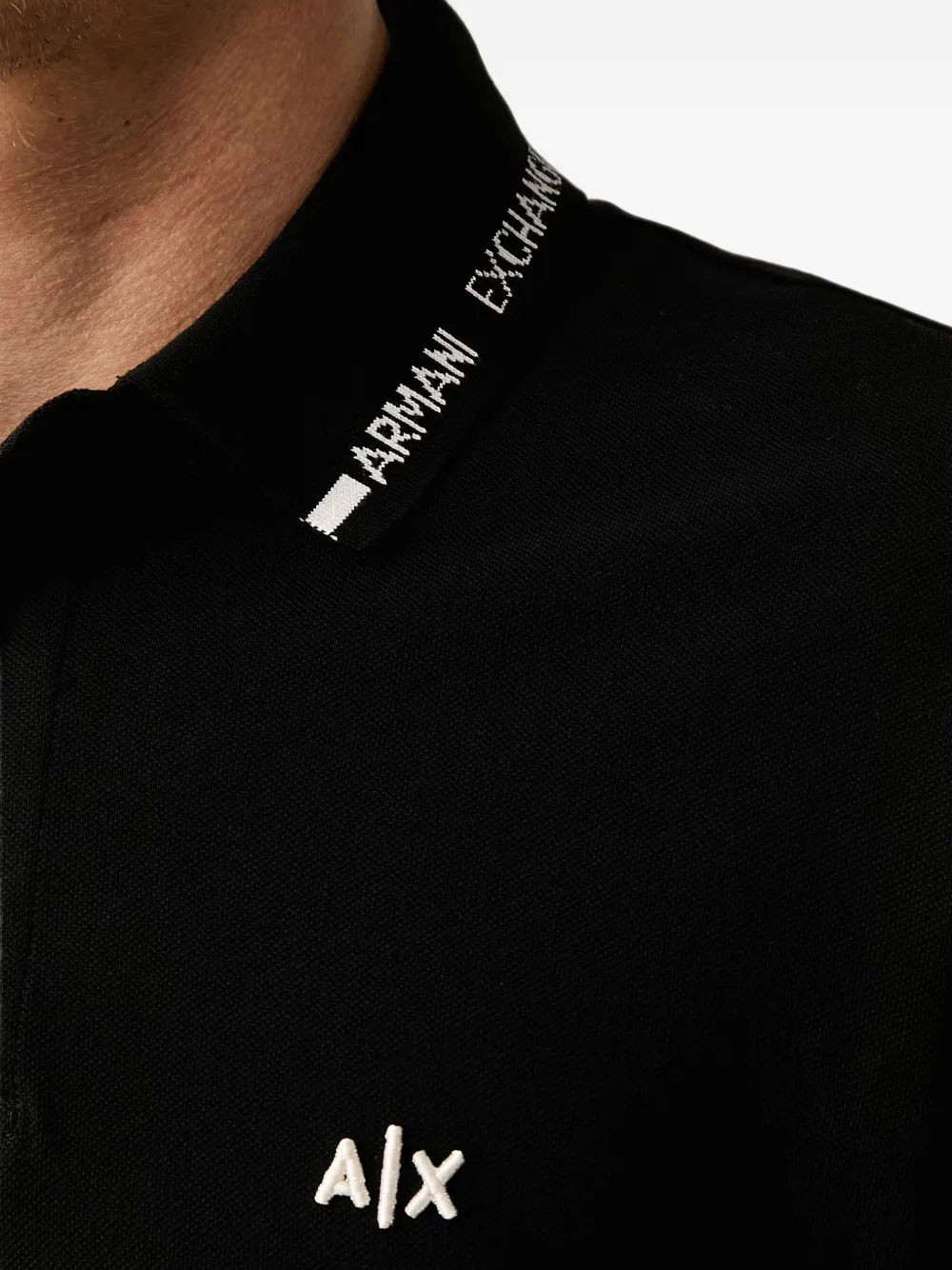 Armani Exchange logo-embroidered tipped polo shirt Zwart