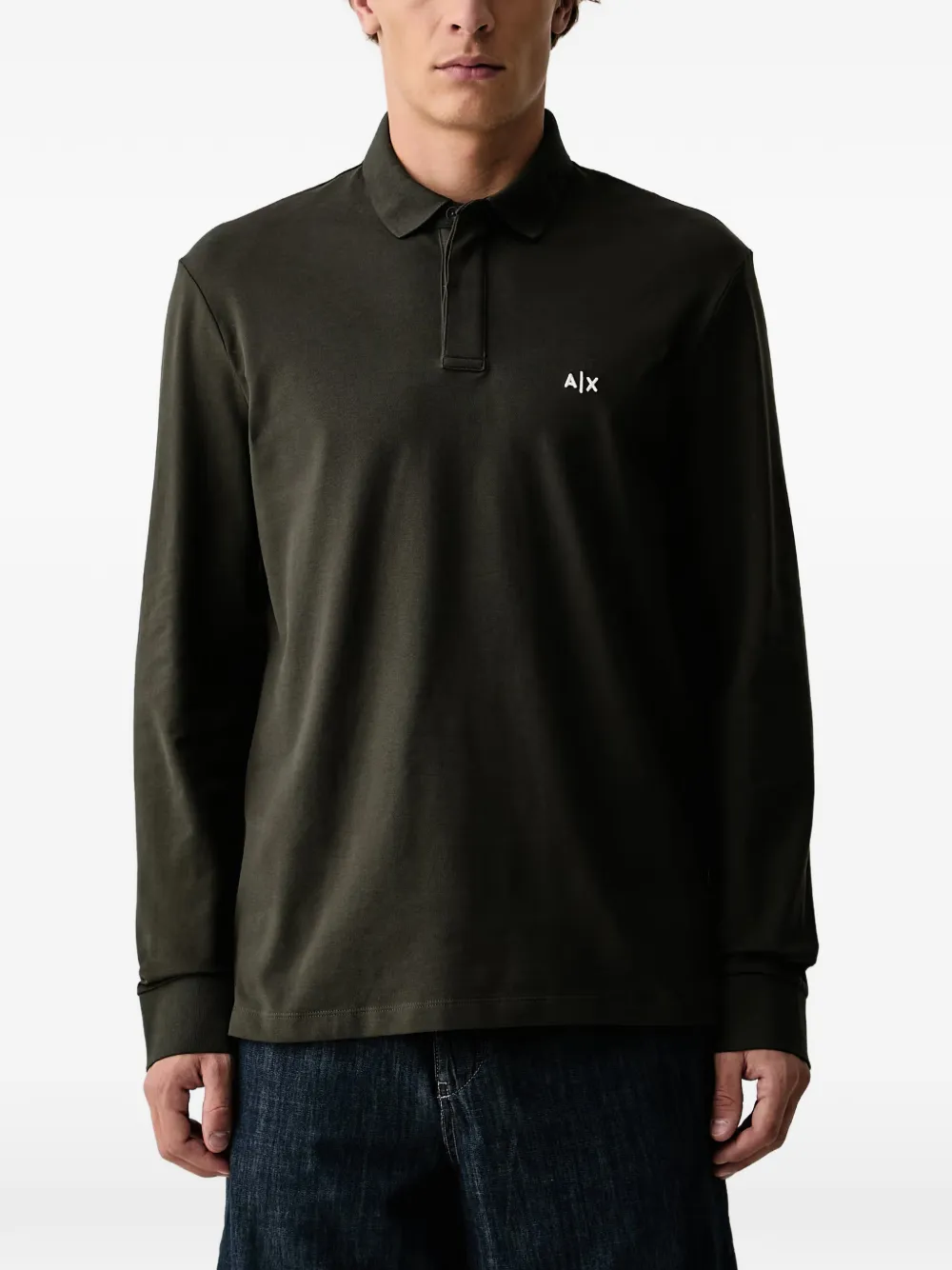 Armani Exchange logo-embroidered long-sleeve polo shirt