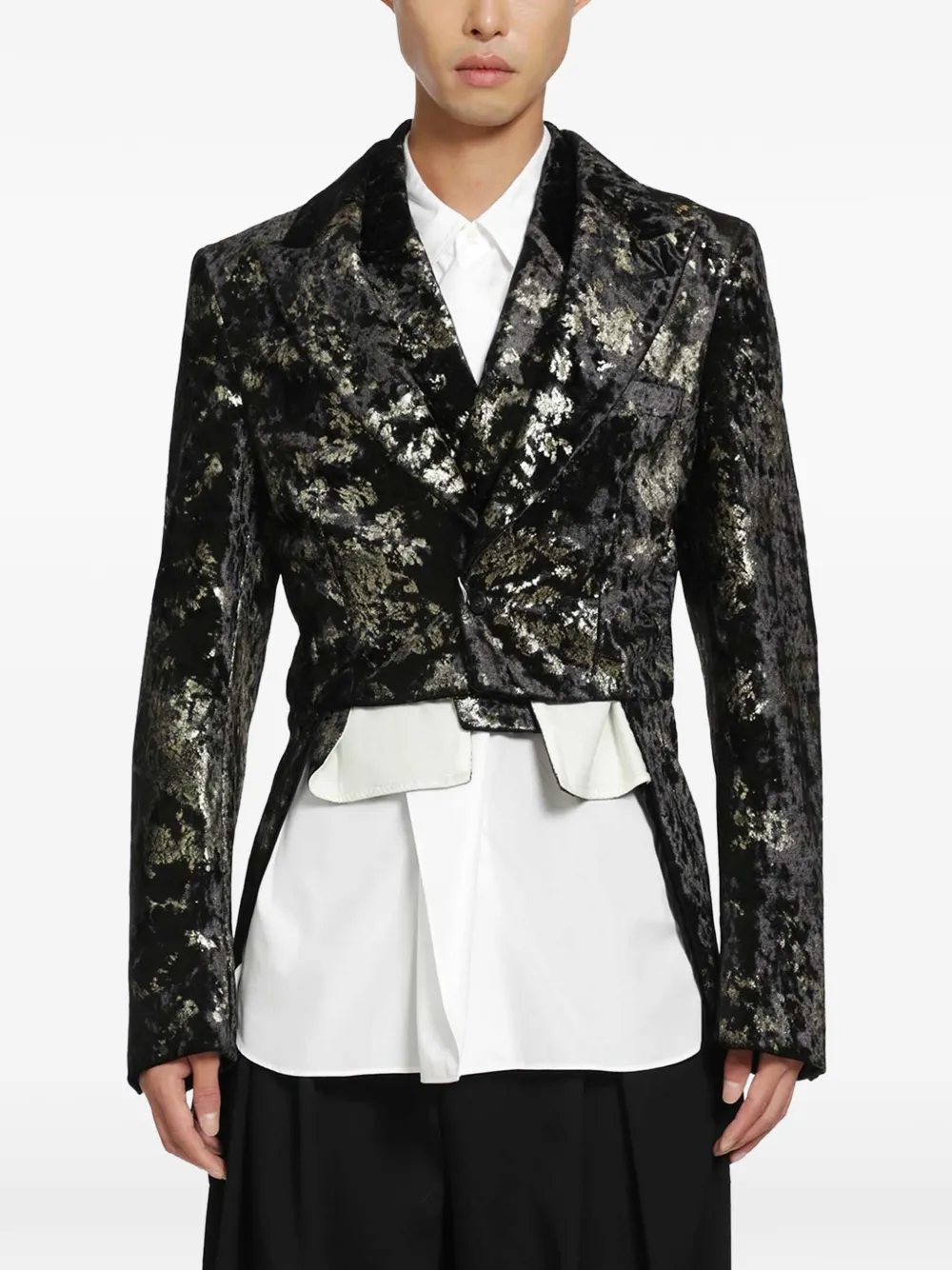 Comme des Garçons Homme Plus distressed-effect cropped-front blazer - Black