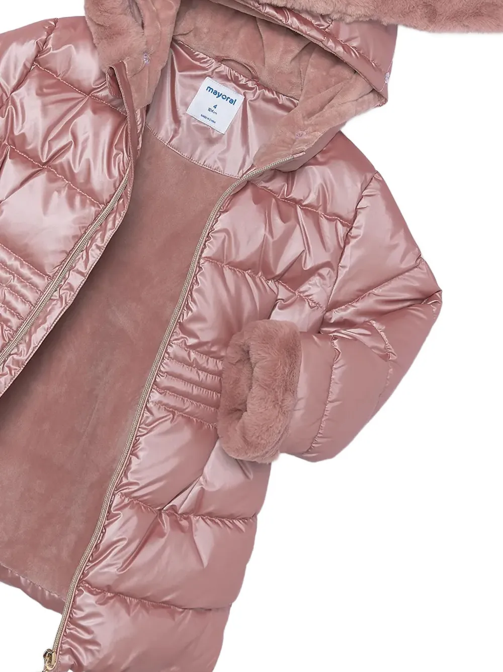 Mayoral faux-fur trim padded jacket Roze