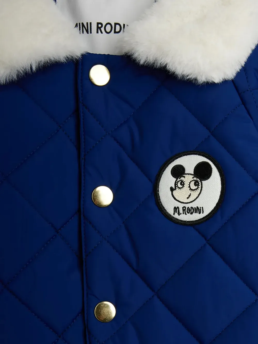 Mini Rodini Ritzratz quilted faux-fur collar snowsuit Blauw