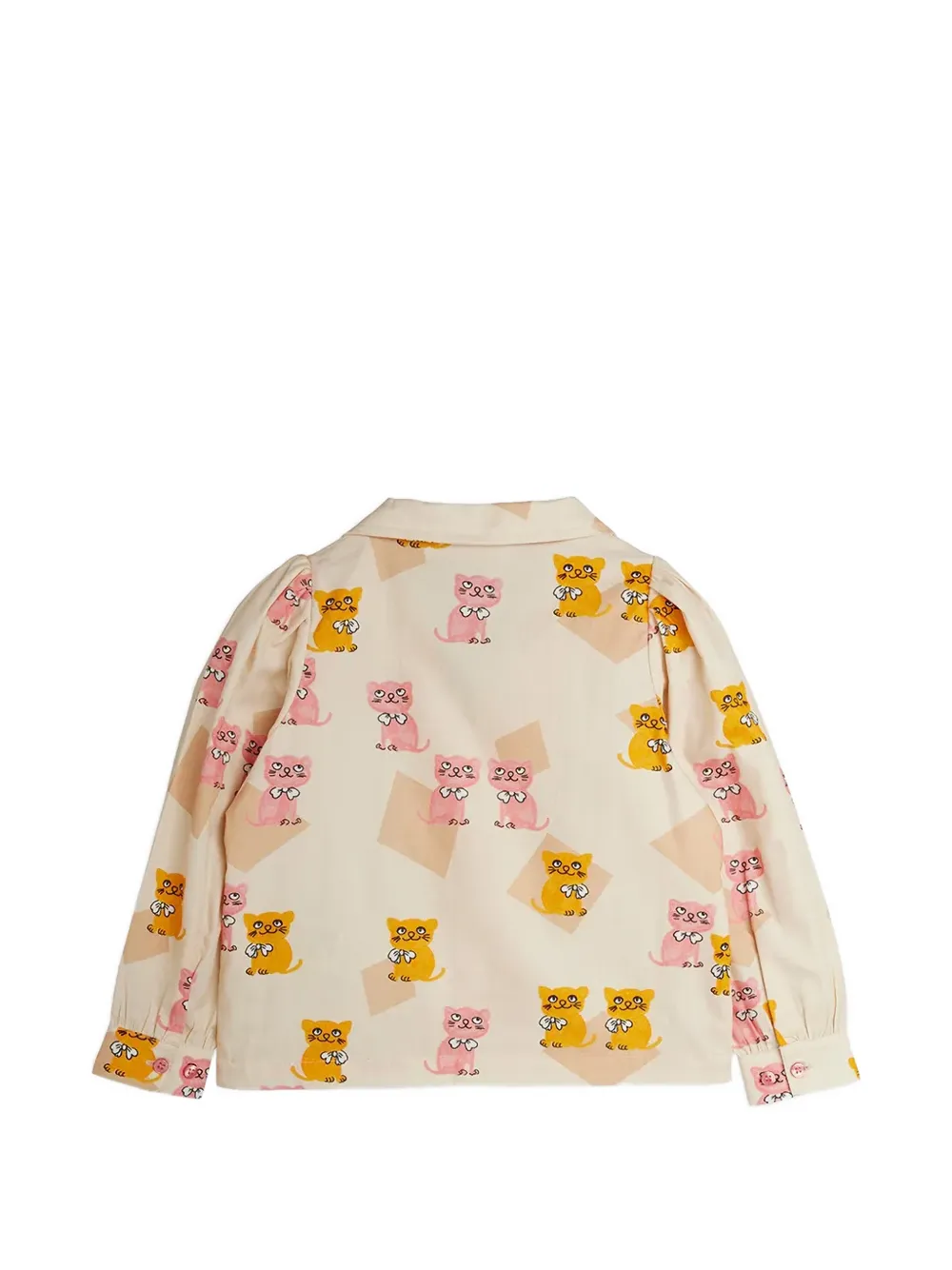 Mini Rodini Kittens woven puffed-sleeve shirt Beige