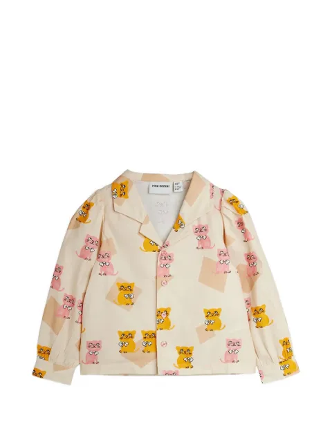 Mini Rodini Kittens woven puffed-sleeve shirt