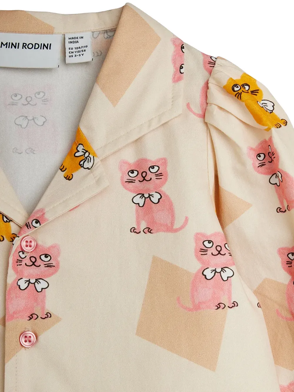 Mini Rodini Kittens woven puffed-sleeve shirt Beige