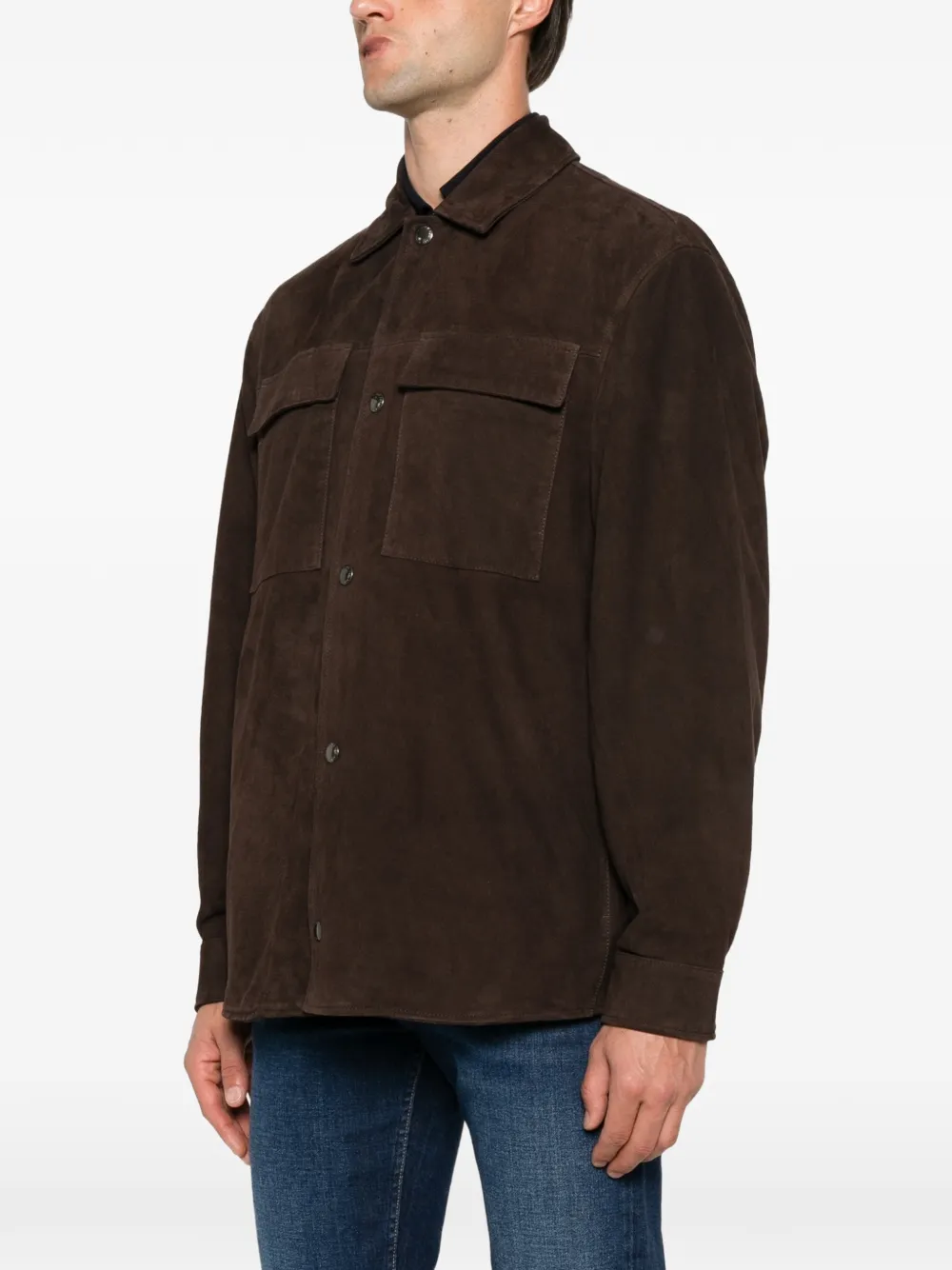 7 For All Mankind Suède overhemd met klepzak Bruin