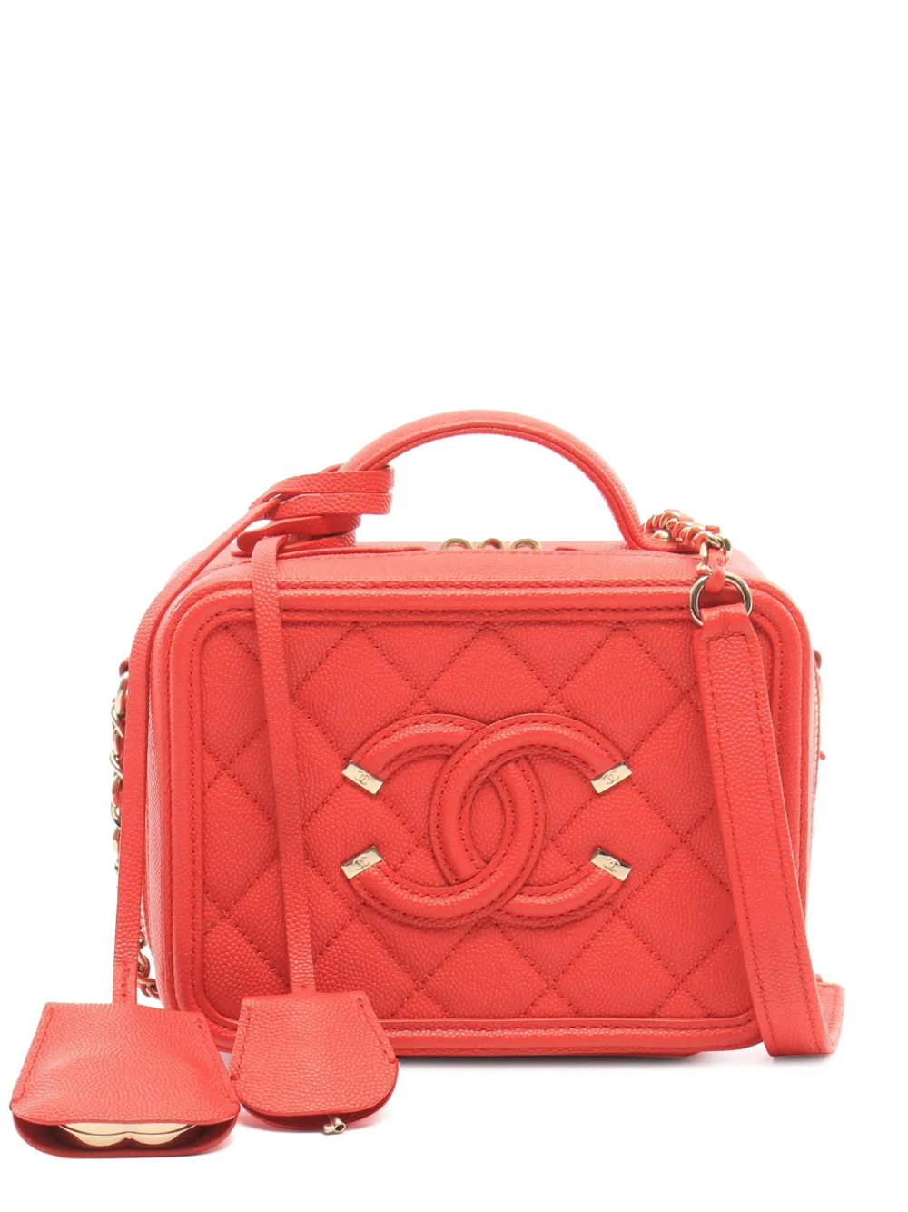 CHANEL Pre-Owned 2019 Small Caviar Filigree Vanity Case satchel - Rosso