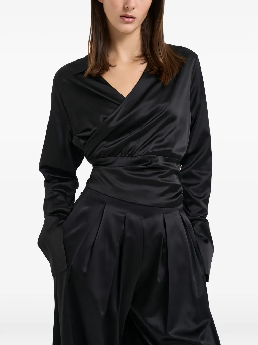 Danamè Alexa Wrap-style Long-sleeve Shirt In Black