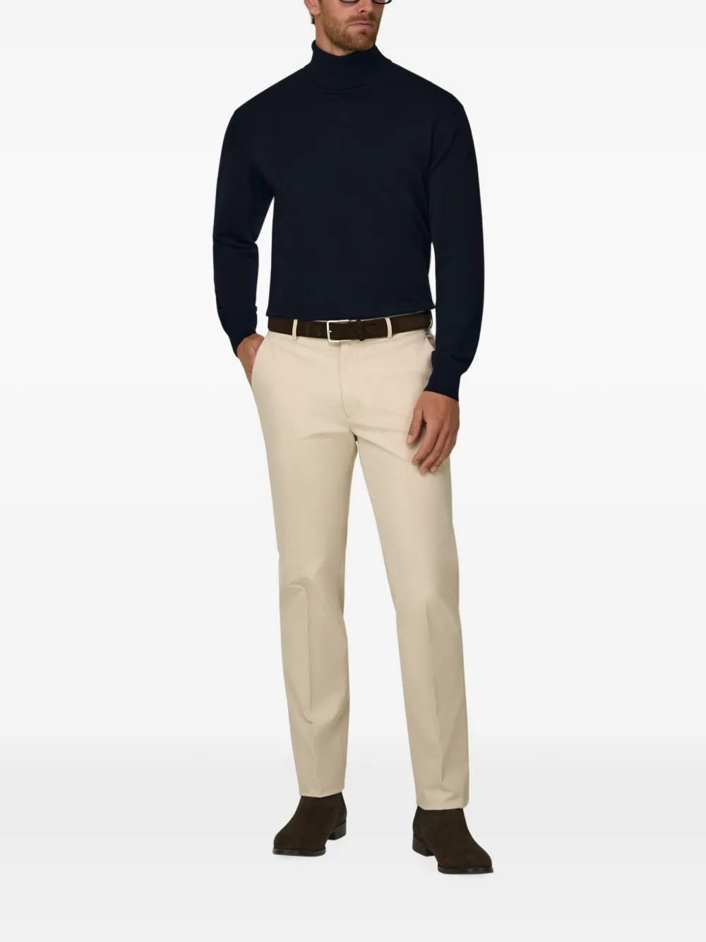 Boggi Milano Broek van stretchkatoen en Tencel -modal Beige