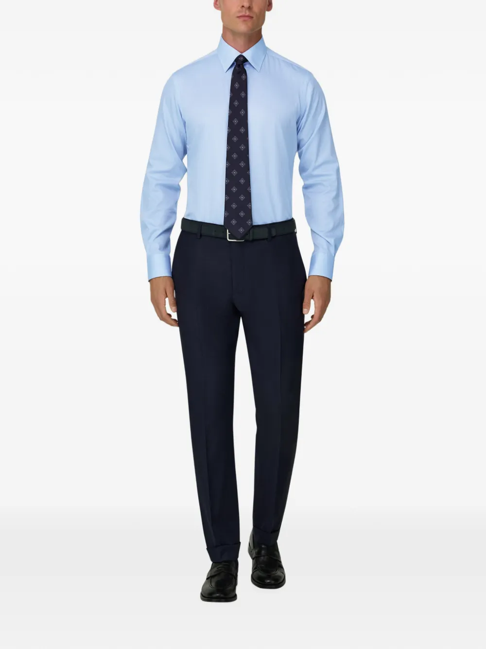 Boggi Milano Regular-fit overhemd van katoenen mousseline met visgraat-patroon Blauw