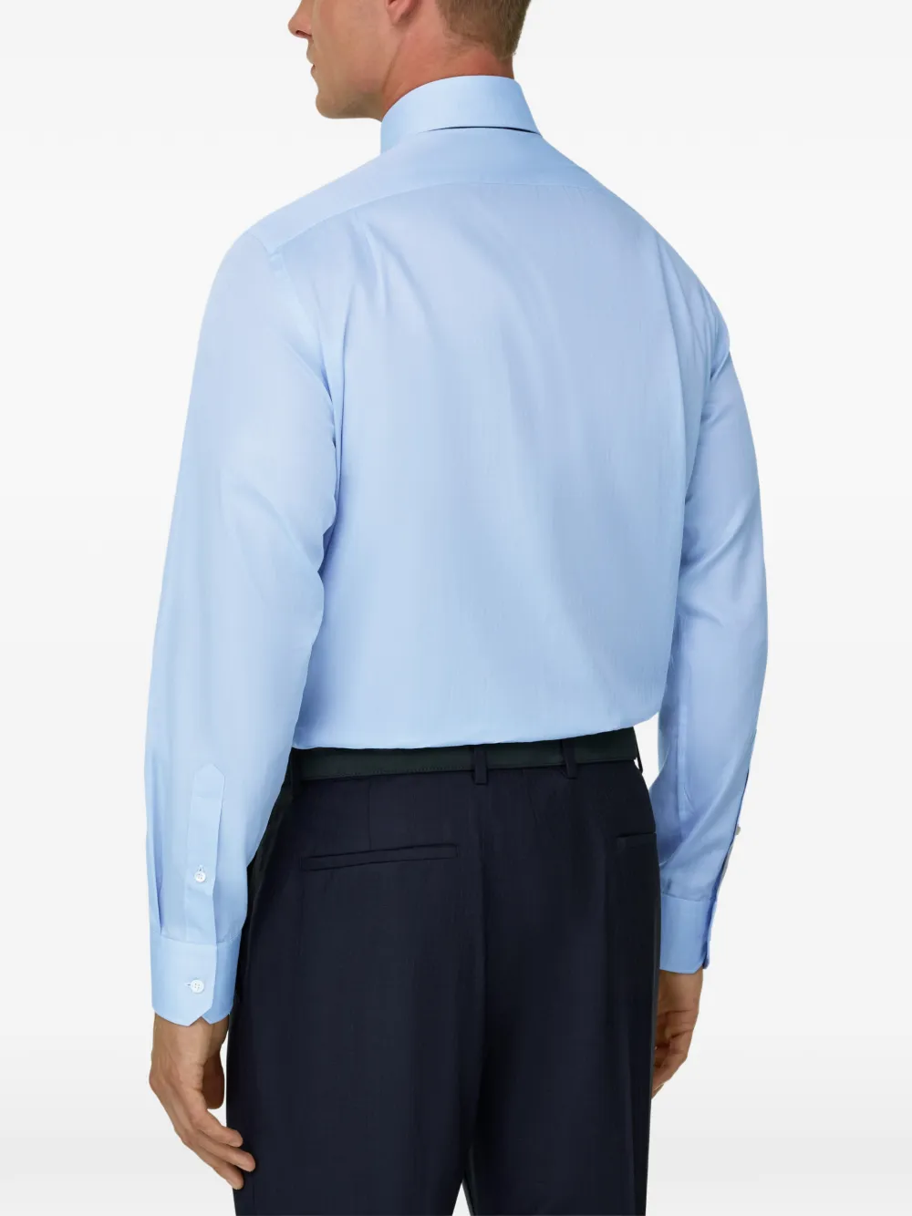 Boggi Milano Regular-fit overhemd van katoenen mousseline met visgraat-patroon Blauw
