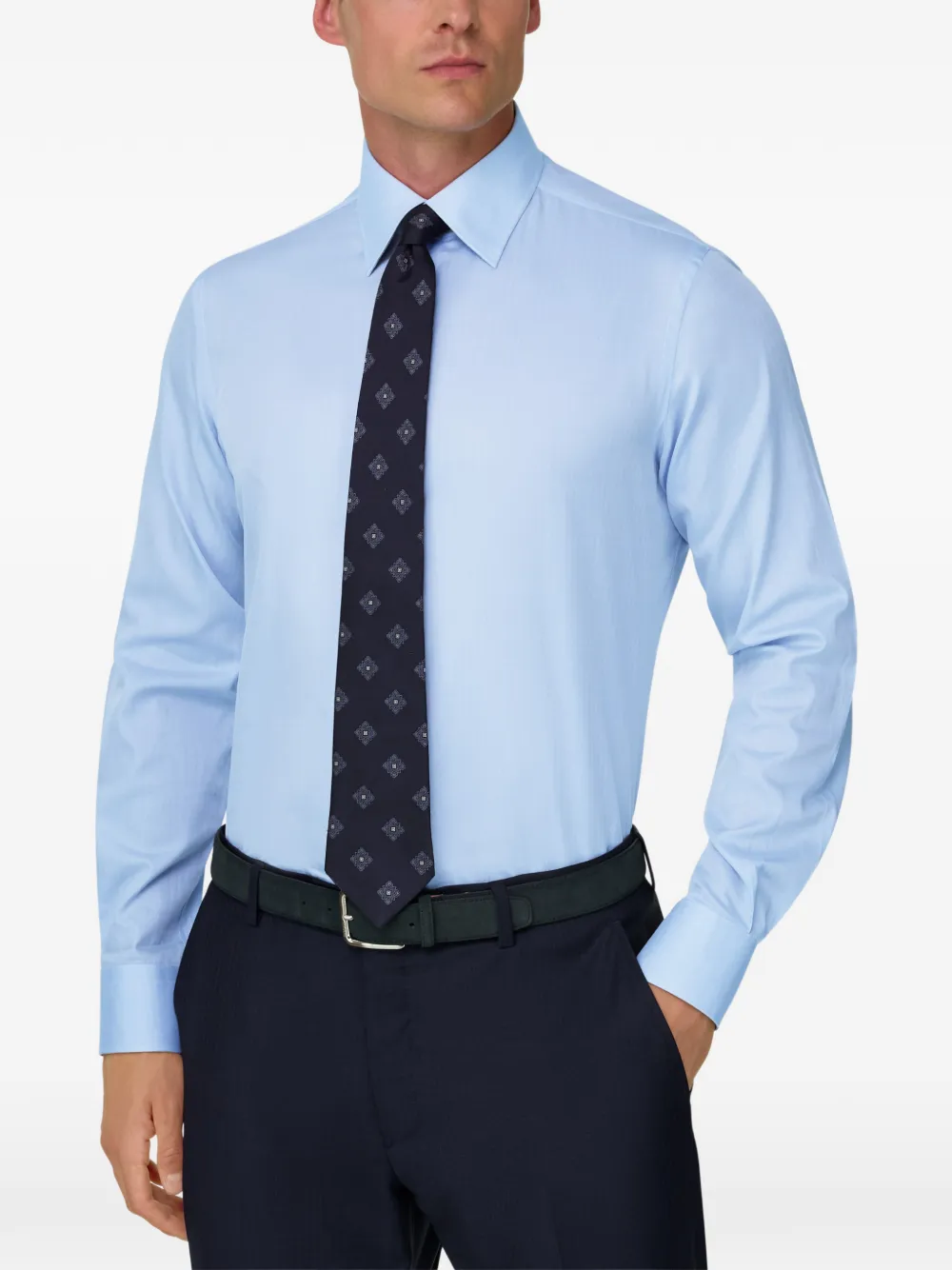 Boggi Milano Regular-fit overhemd van katoenen mousseline met visgraat-patroon Blauw