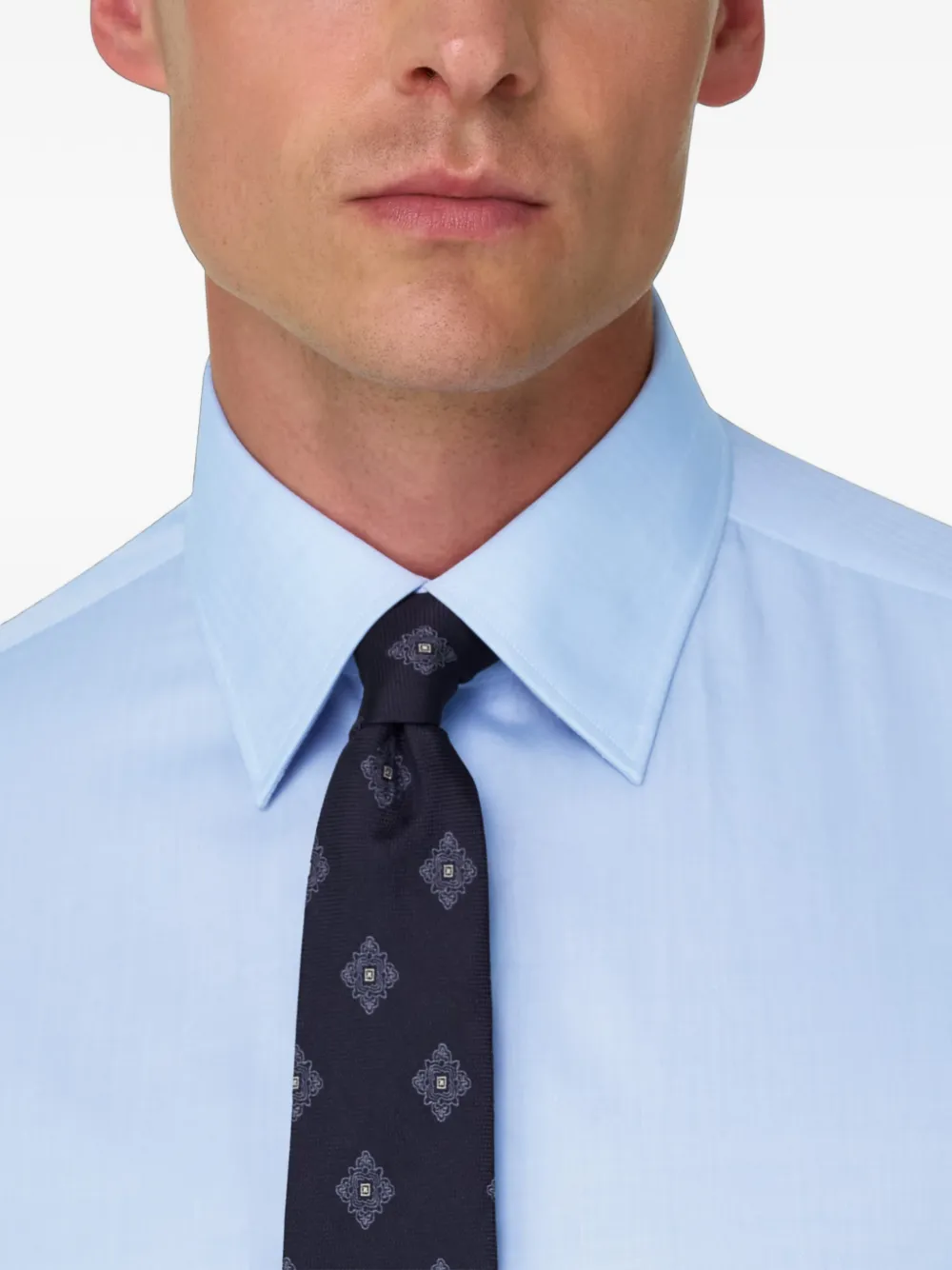 Boggi Milano Regular-fit overhemd van katoenen mousseline met visgraat-patroon Blauw
