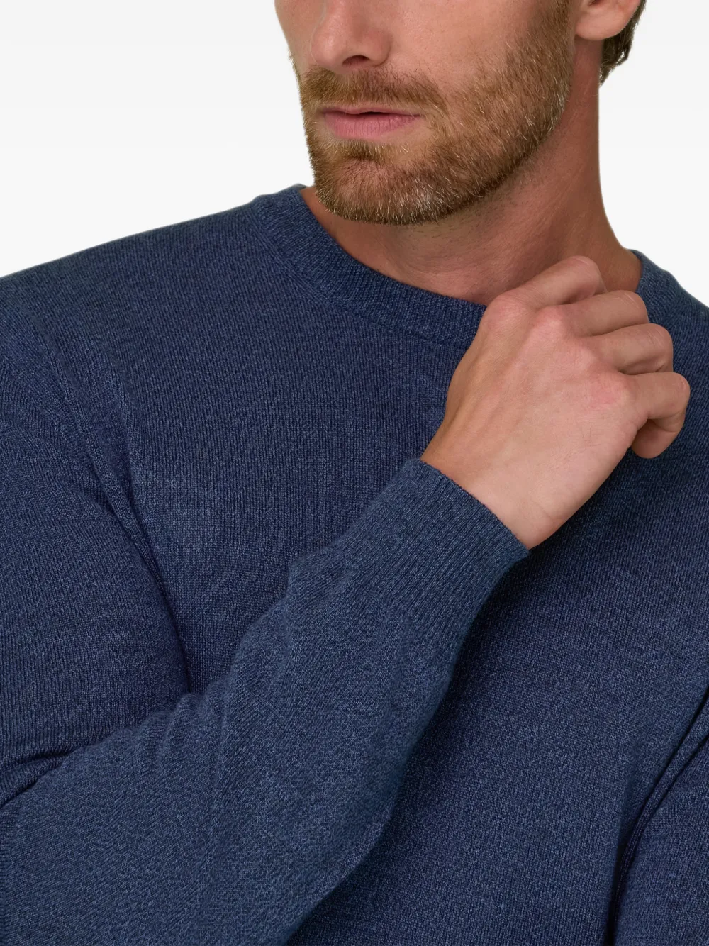 Boggi Milano Trui van merinowol cashwool mouliné met ronde hals Blauw