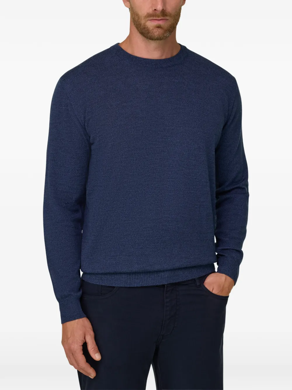 Boggi Milano Trui van merinowol cashwool mouliné met ronde hals Blauw