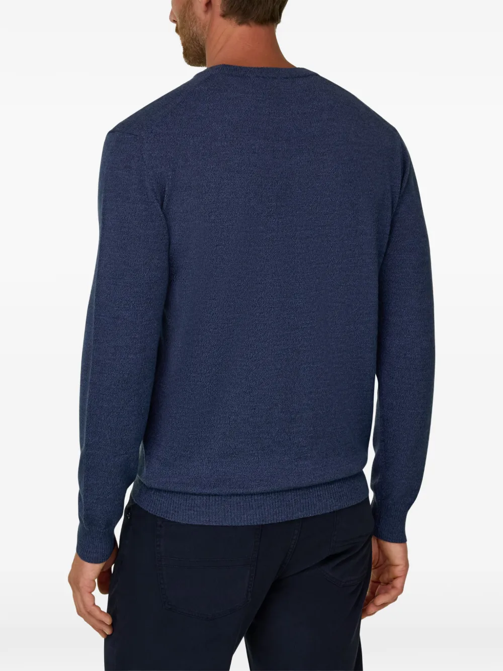 Boggi Milano Trui van merinowol cashwool mouliné met ronde hals Blauw