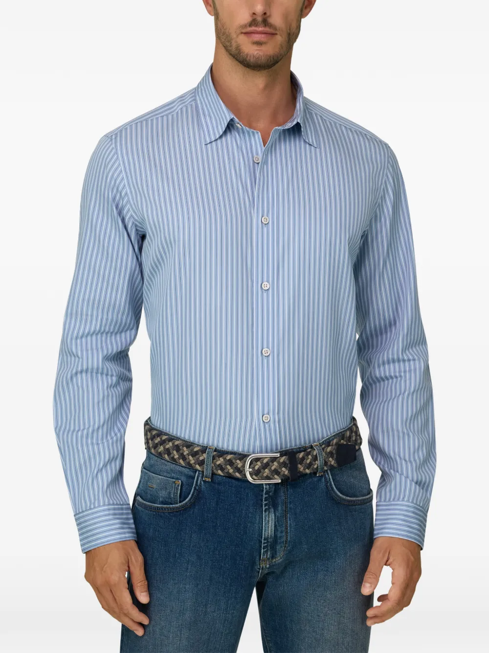 Boggi Milano Gestreept popeline overhemd Blauw