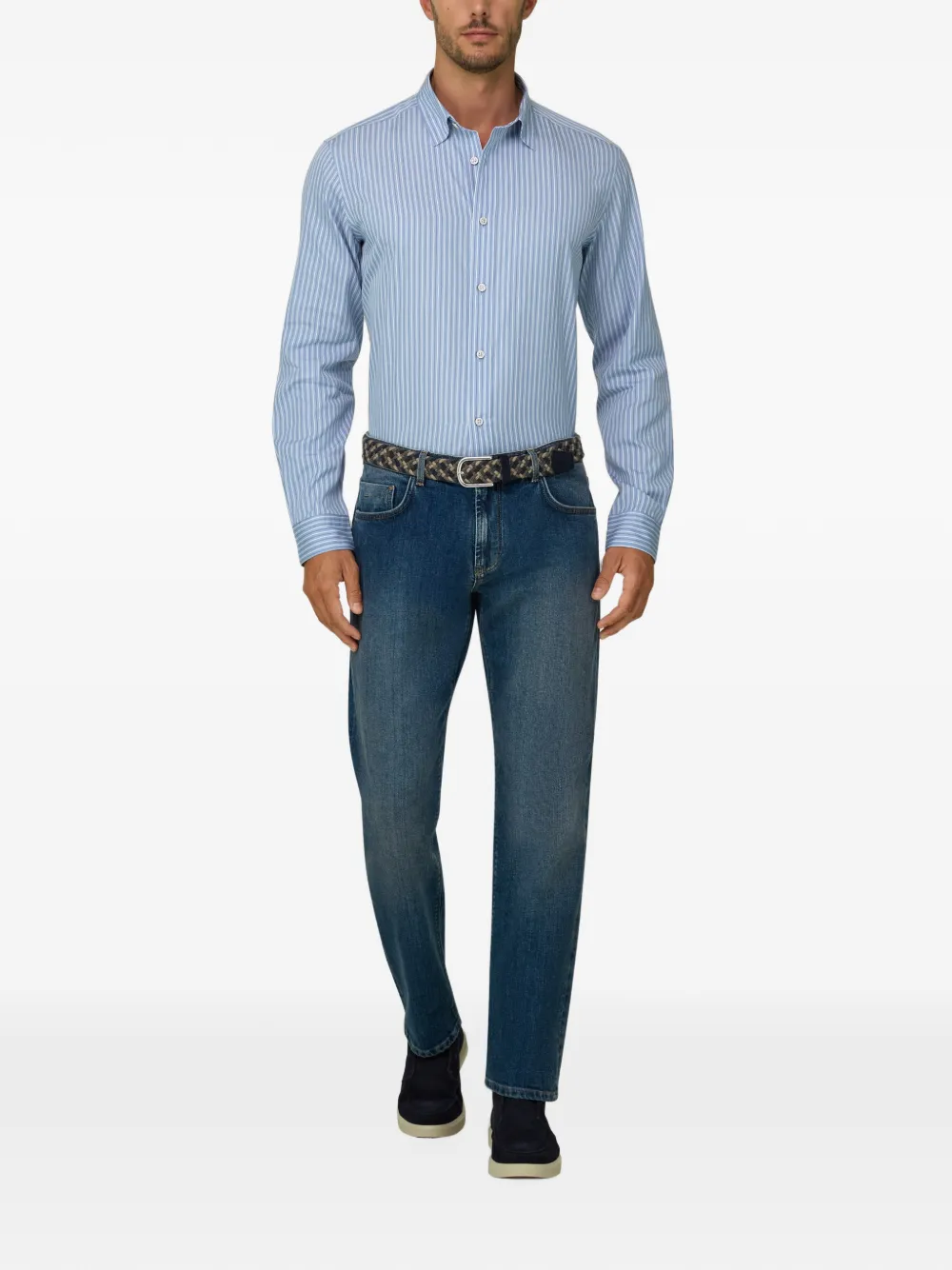 Boggi Milano Gestreept popeline overhemd Blauw