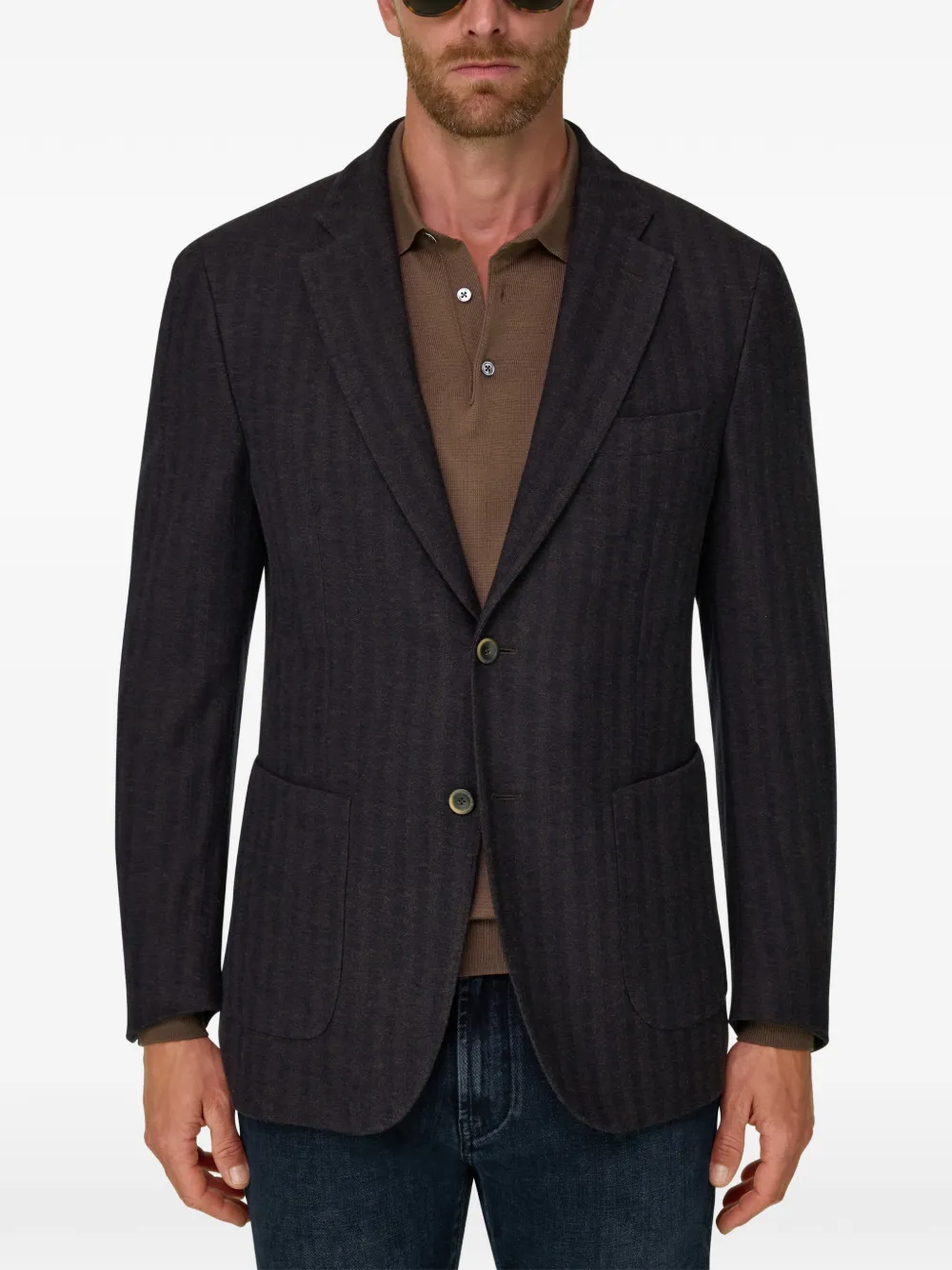 Boggi Milano Katoenen blazer met visgraatpatroon Bruin