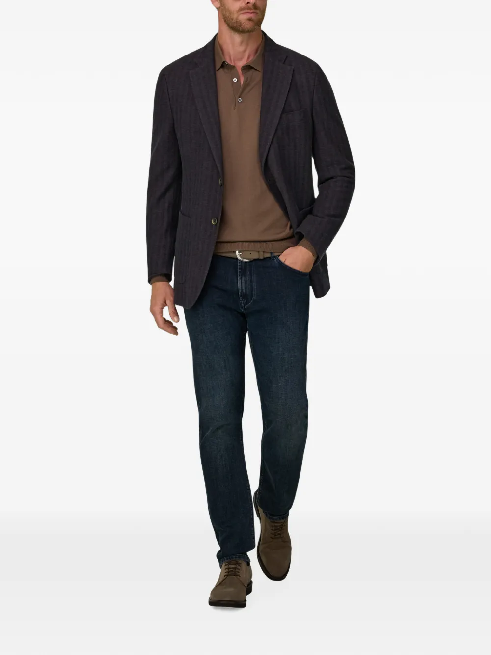 Boggi Milano Katoenen blazer met visgraatpatroon Bruin