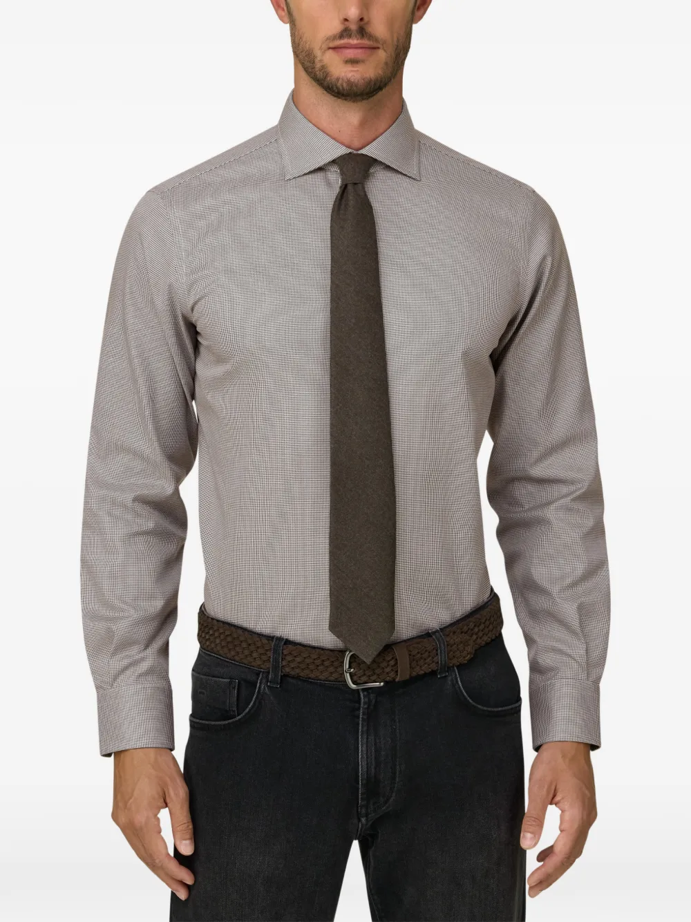 Boggi Milano Regular-fit overhemd met pied-de-poule print Bruin