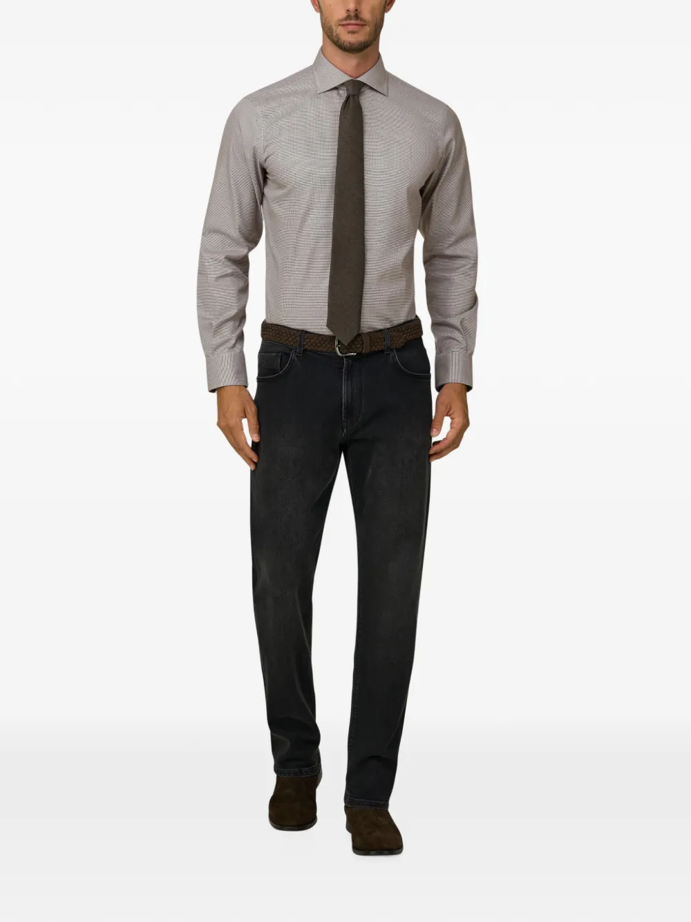 Boggi Milano Regular-fit overhemd met pied-de-poule print Bruin