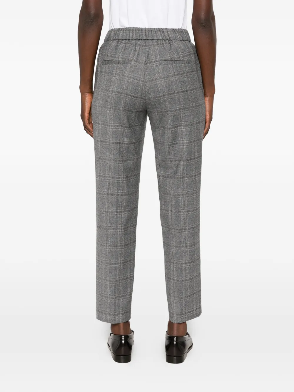 Peserico Prince of Wales geruite broek met elastische taille en toelopende pijpen Grijs