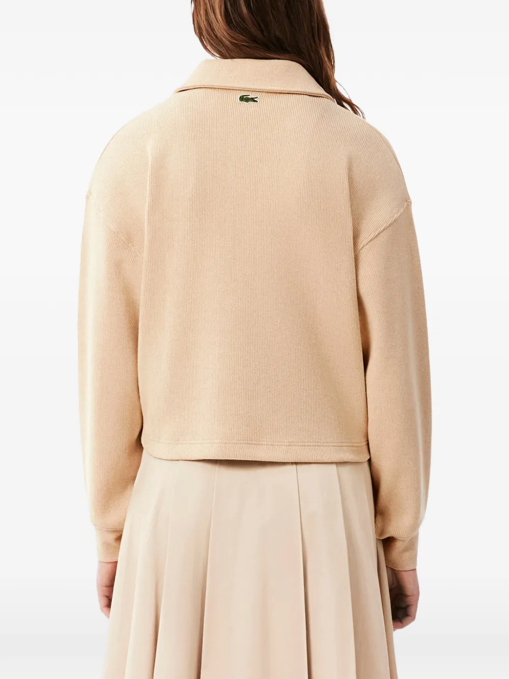 Lacoste Ribgebreide trui met logopatch Beige