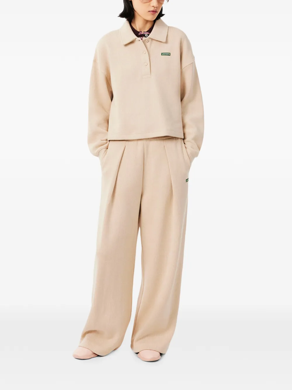 Lacoste Ribgebreide trainingsbroek met plooien Beige