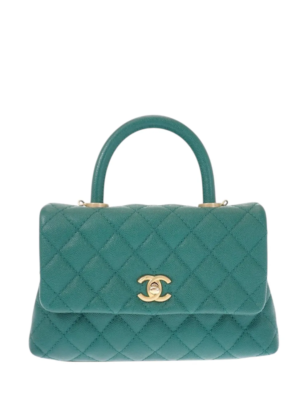 CHANEL Pre-Owned 2019 Mini Quilted Caviar Coco Top Handle Bag satchel - Verde