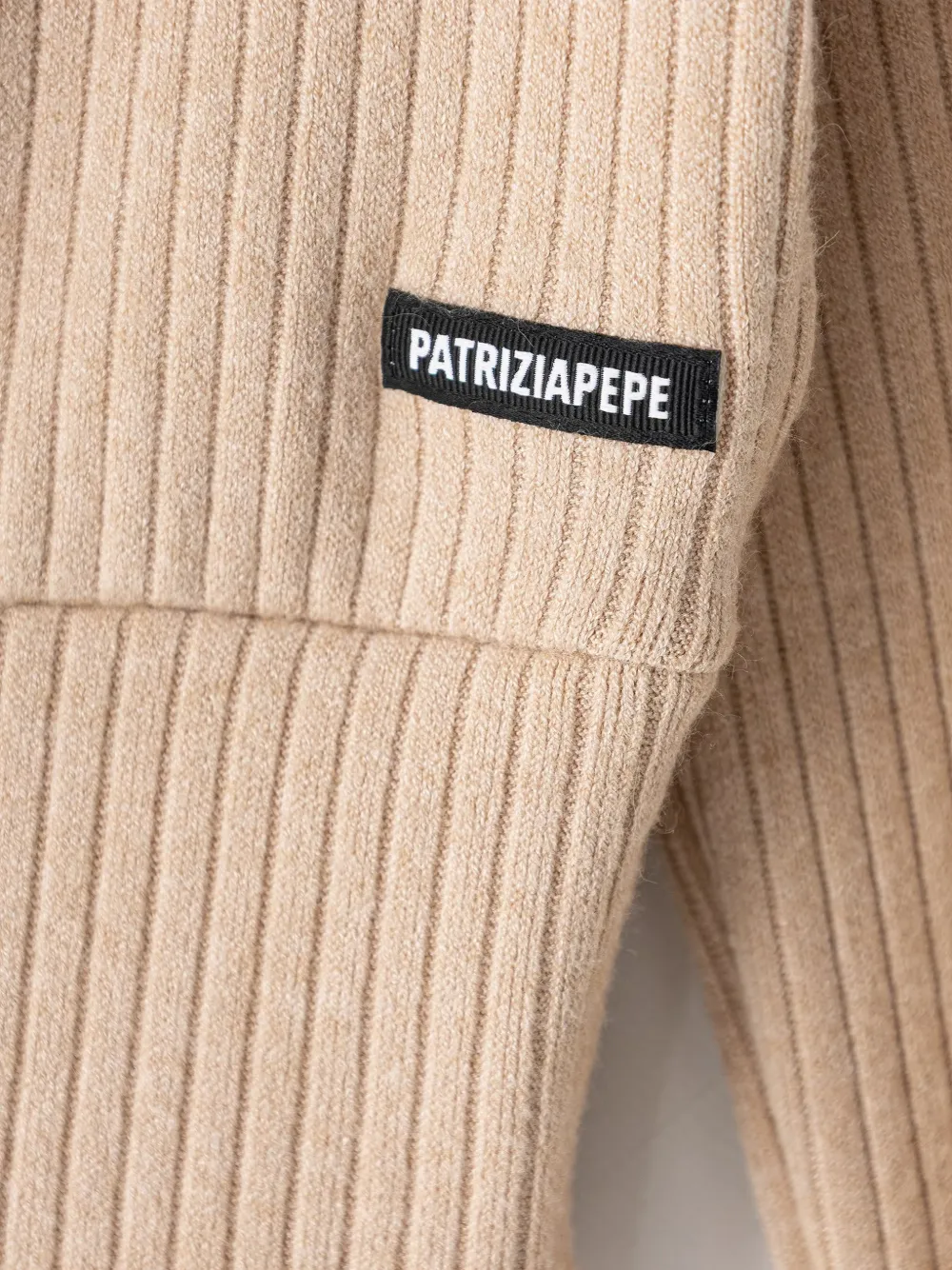 Patrizia Pepe girl Ribgebreide hoodie Beige