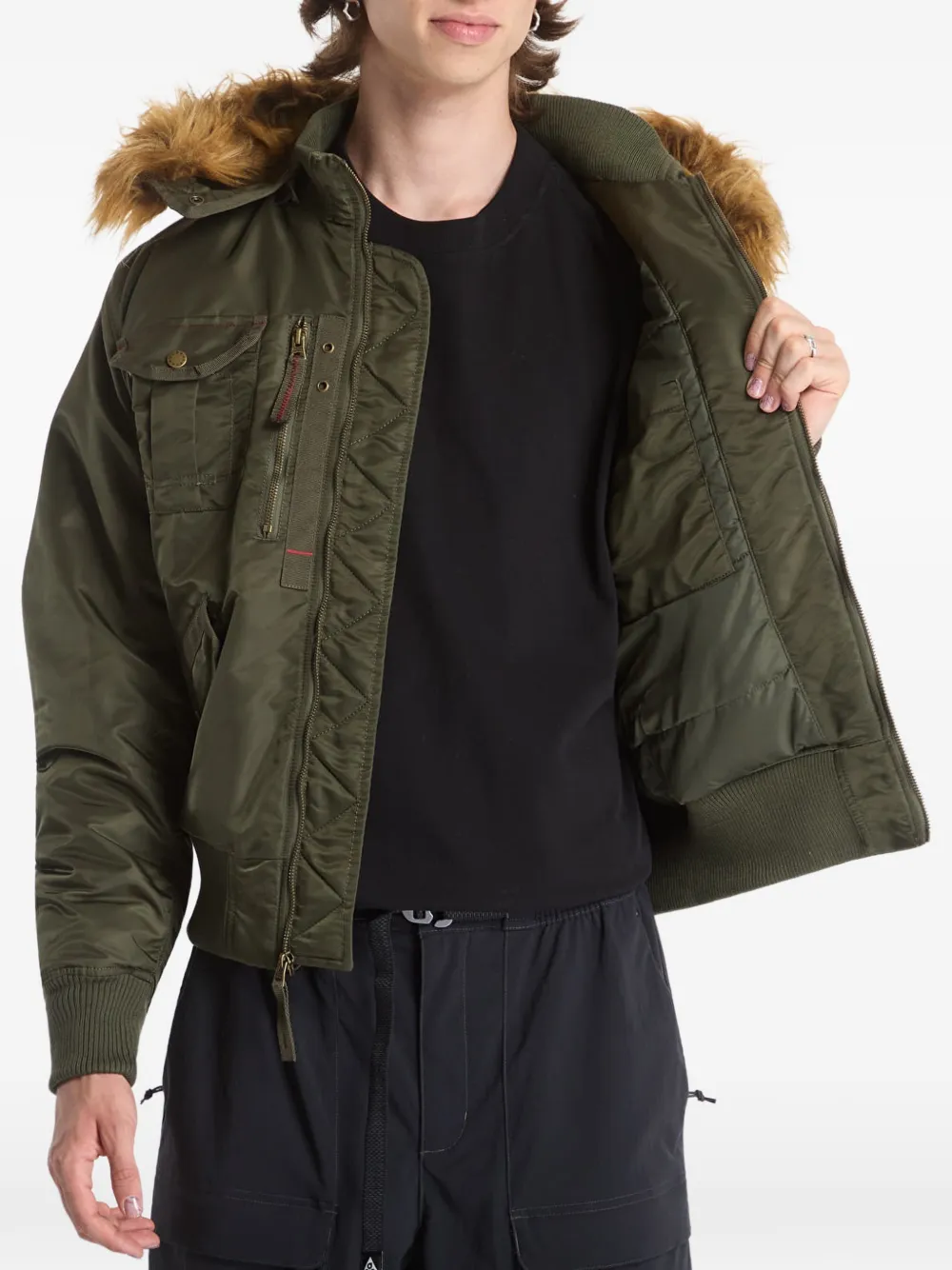 Alpha Industries Deflector bomberjack met afwerking van imitatiebont Groen