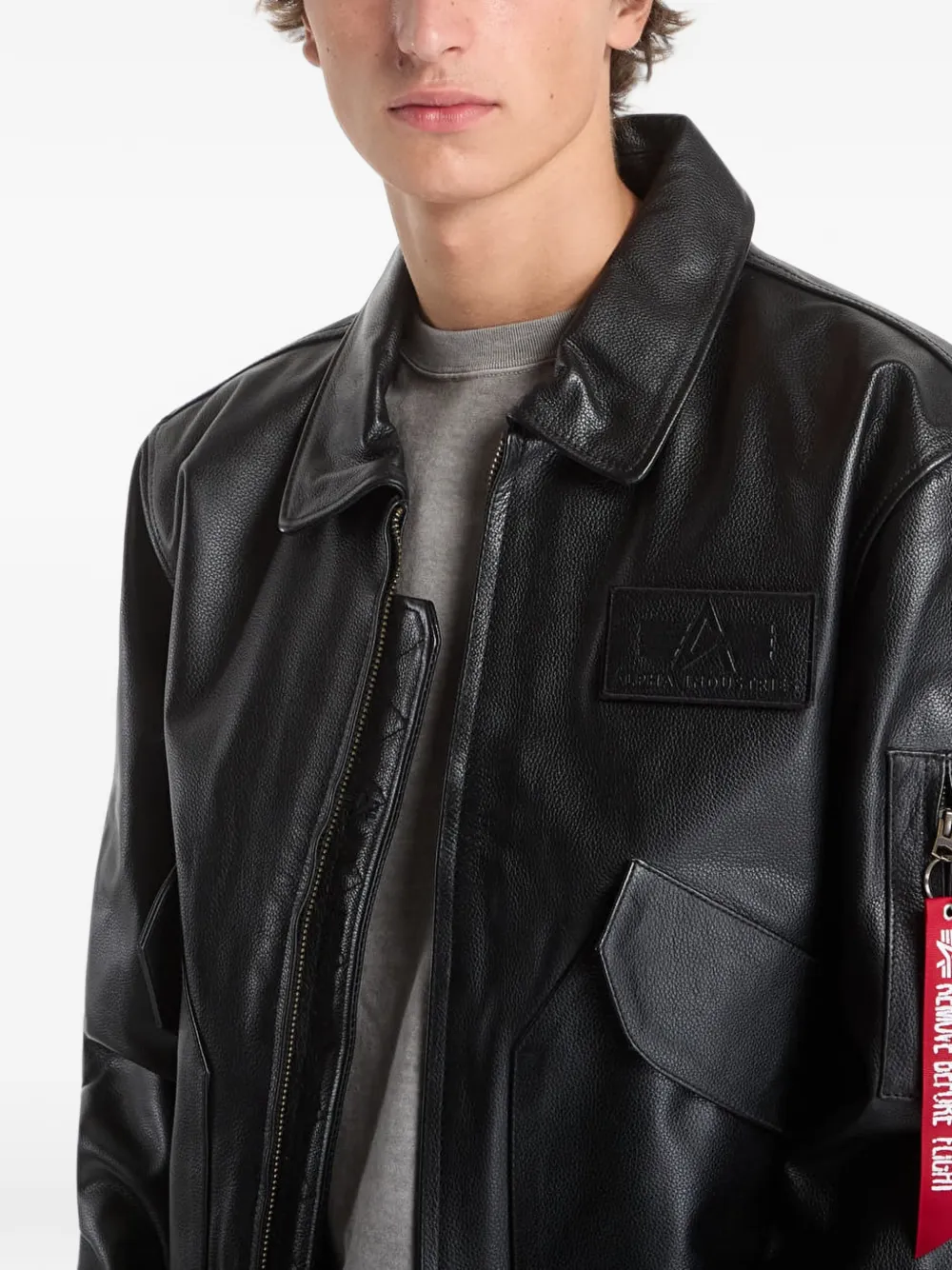Alpha Industries CWU-45 P leren jack Zwart