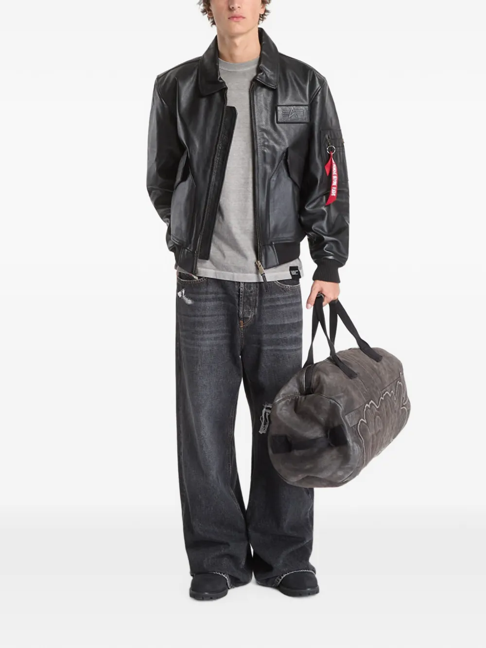 Alpha Industries CWU-45 P leren jack Zwart