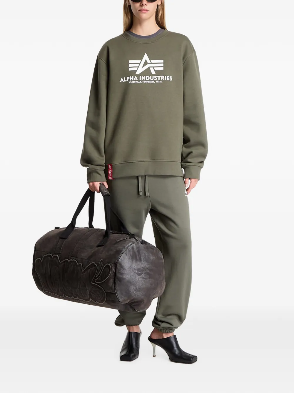 Alpha Industries Trui met logoprint Groen