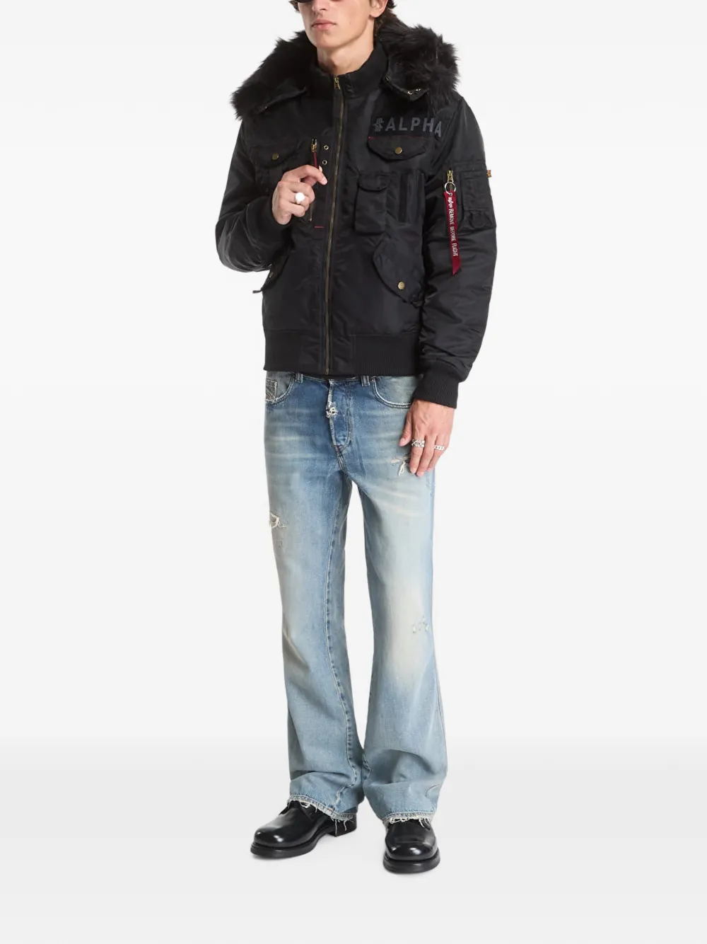 Alpha Industries Deflector jack met afwerking van imitatiebont Zwart