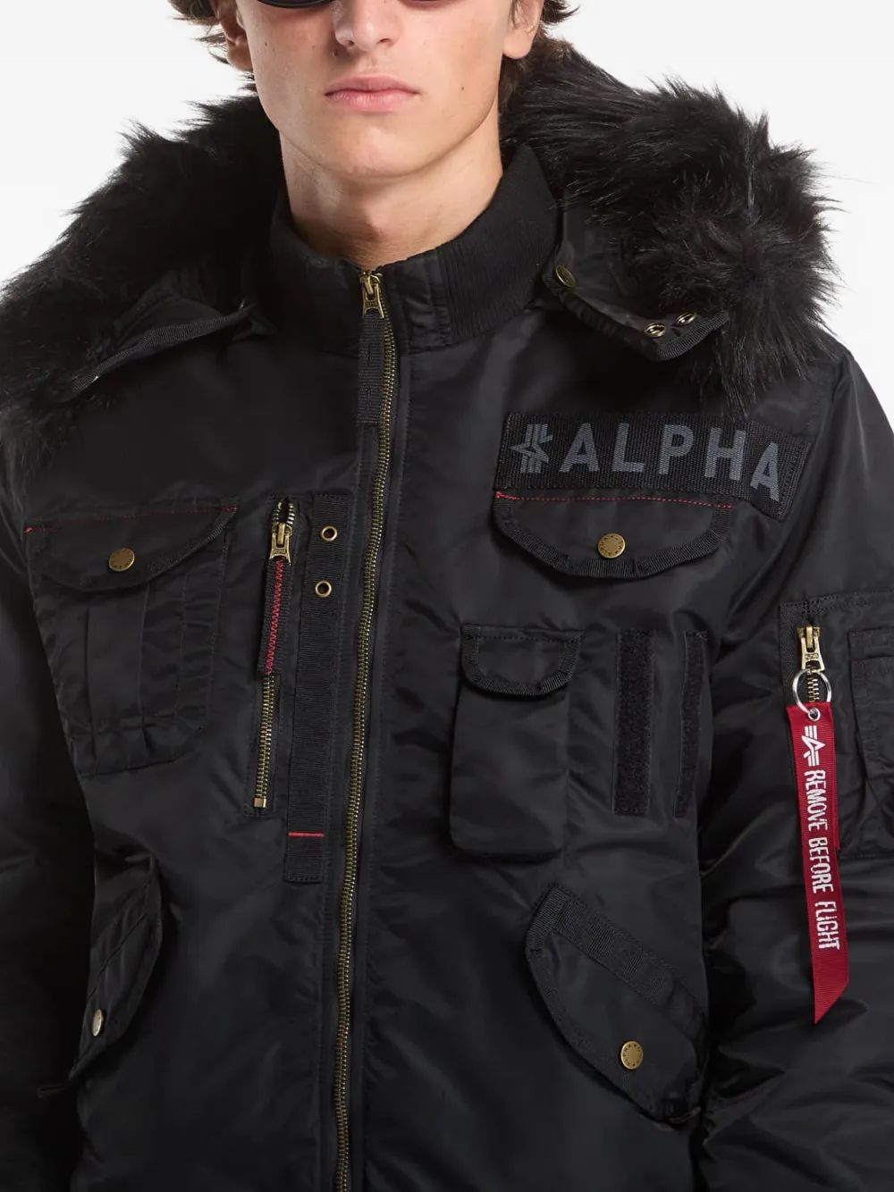 Alpha Industries Deflector jack met afwerking van imitatiebont Zwart