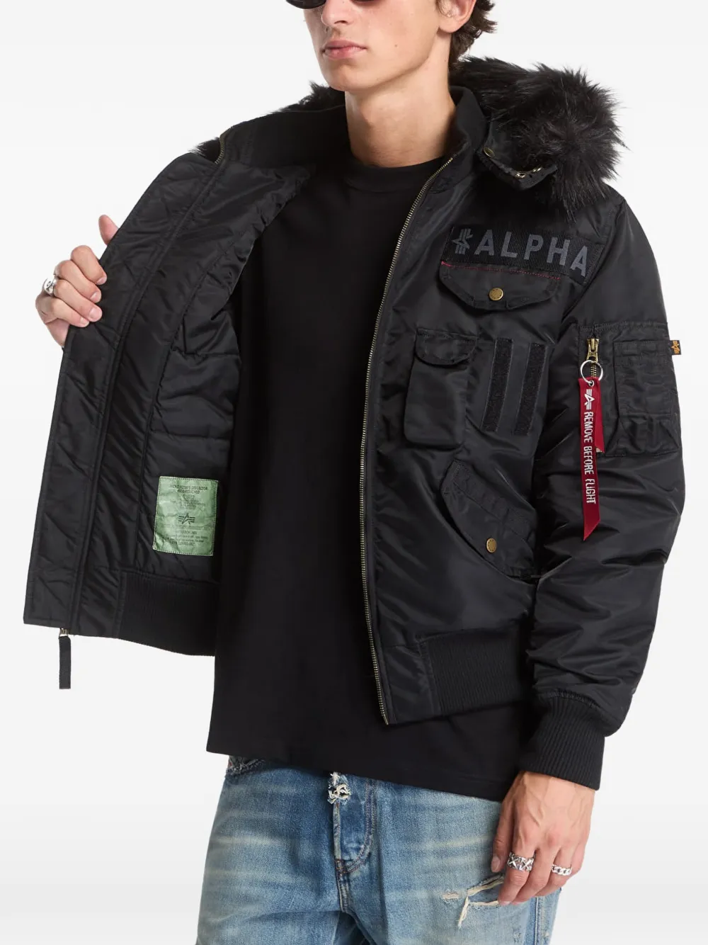 Alpha Industries Deflector jack met afwerking van imitatiebont Zwart