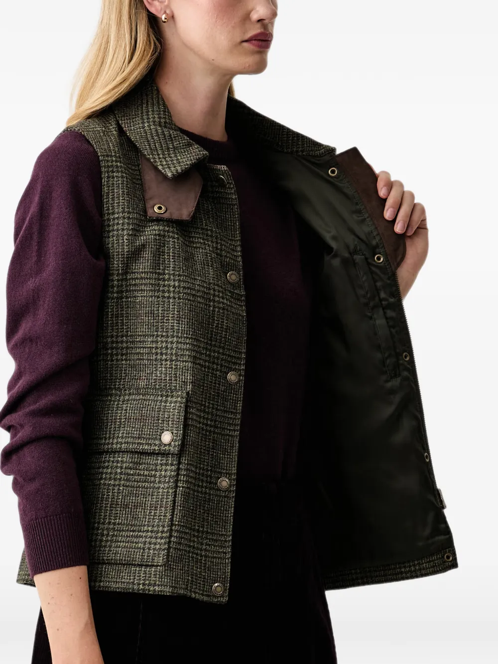 Barbour Joyce check-pattern sleeveless jacket Groen
