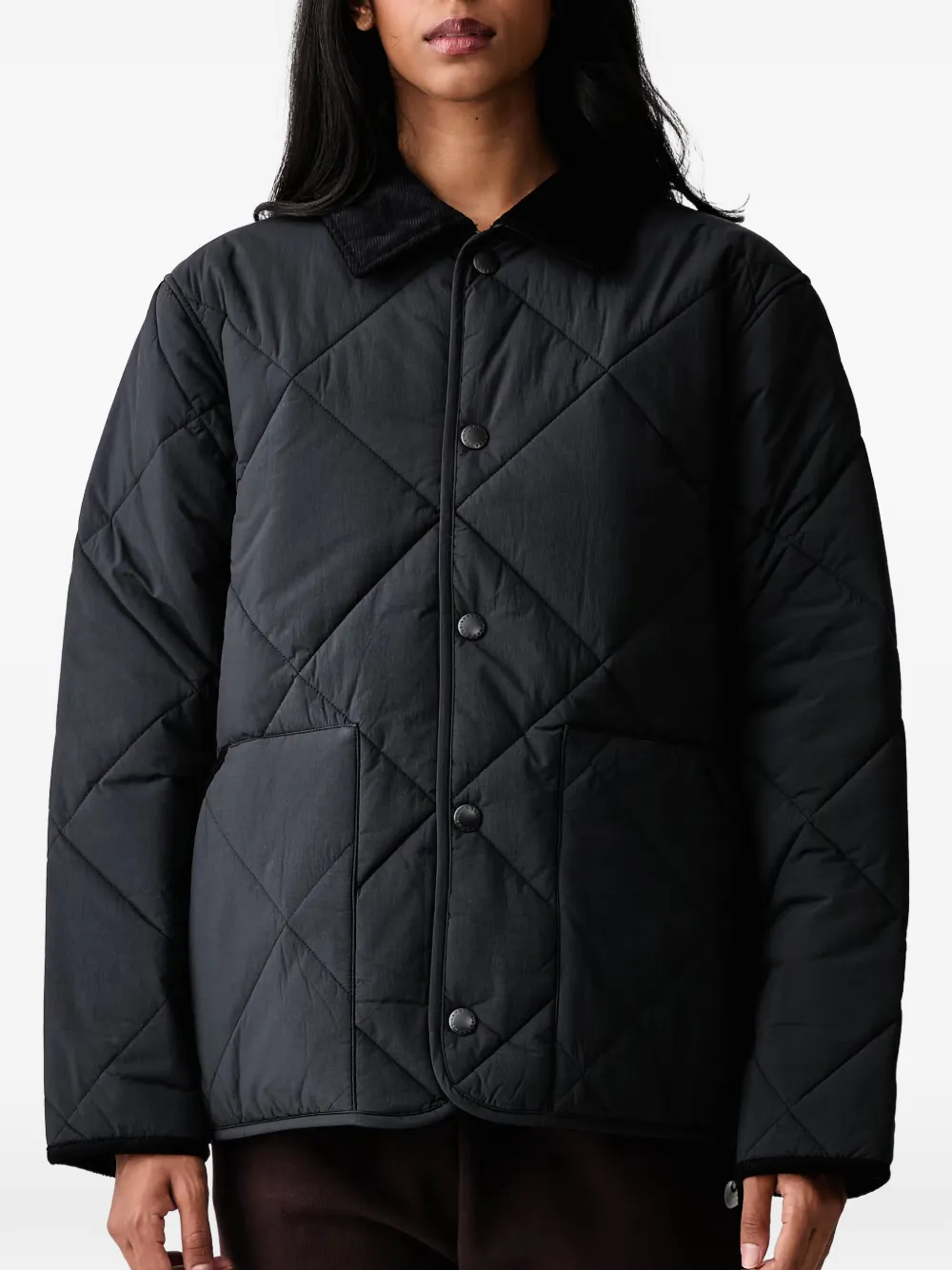 Barbour diamond-quilted corduroy-collar jacket Zwart