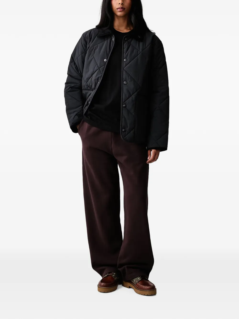 Barbour diamond-quilted corduroy-collar jacket Zwart