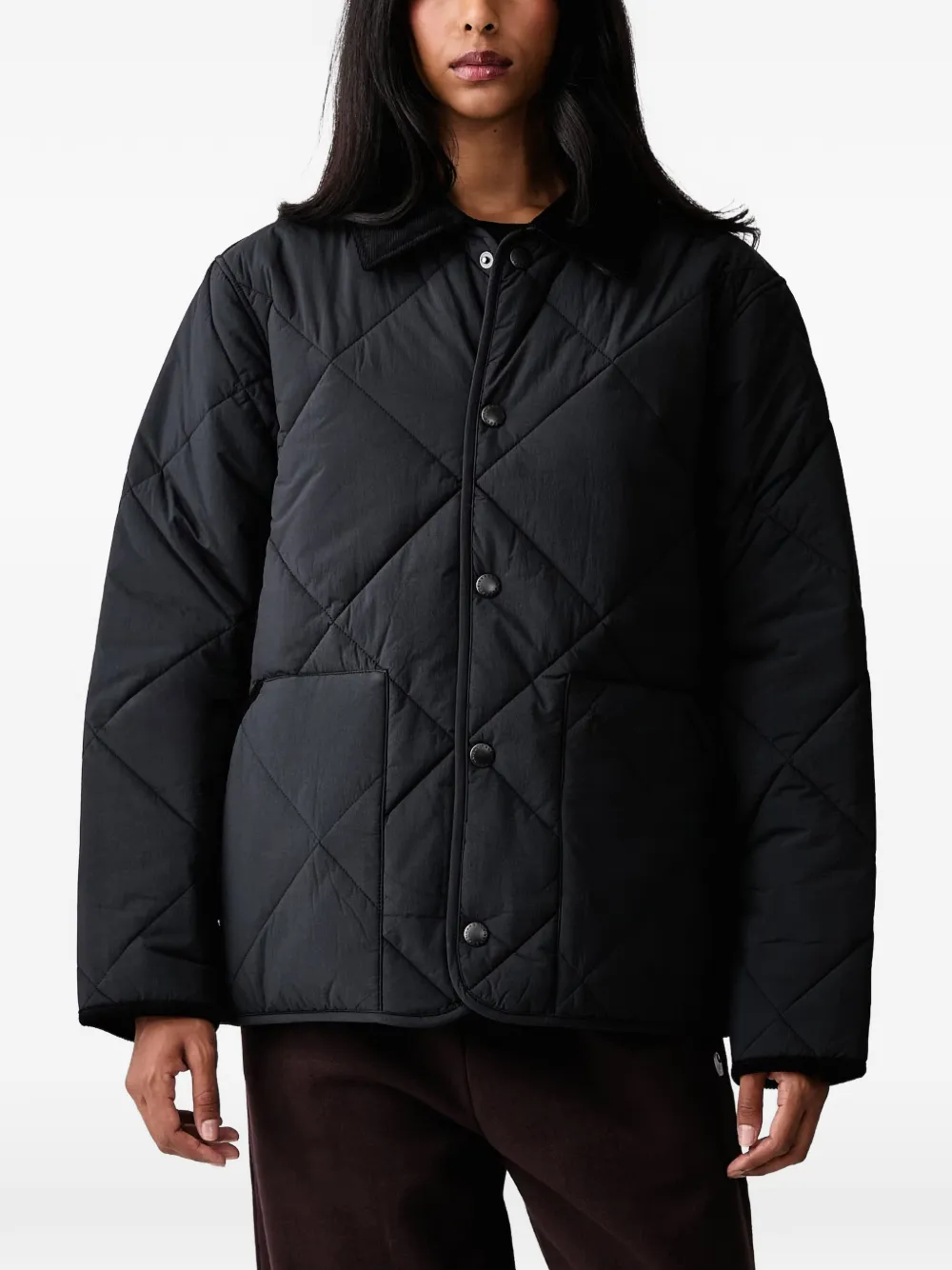 Barbour diamond-quilted corduroy-collar jacket - Nero