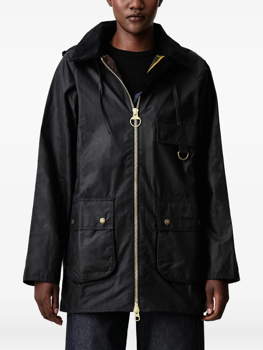Barbour Highclere gewaxt jack Zwart