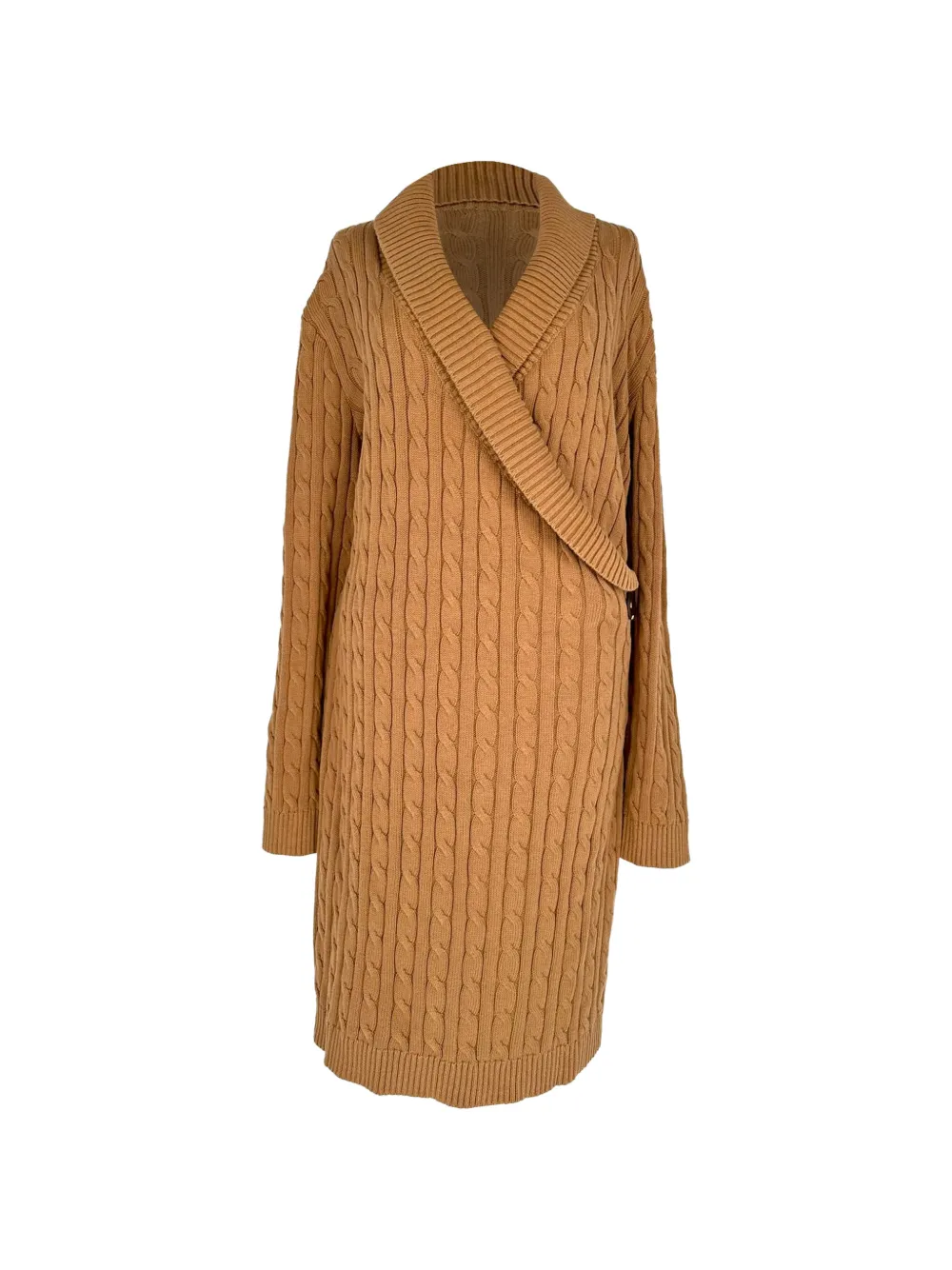 Ralph Lauren Vintage robe-pull en maille torsadée à bordure à boucles - Tons neutres