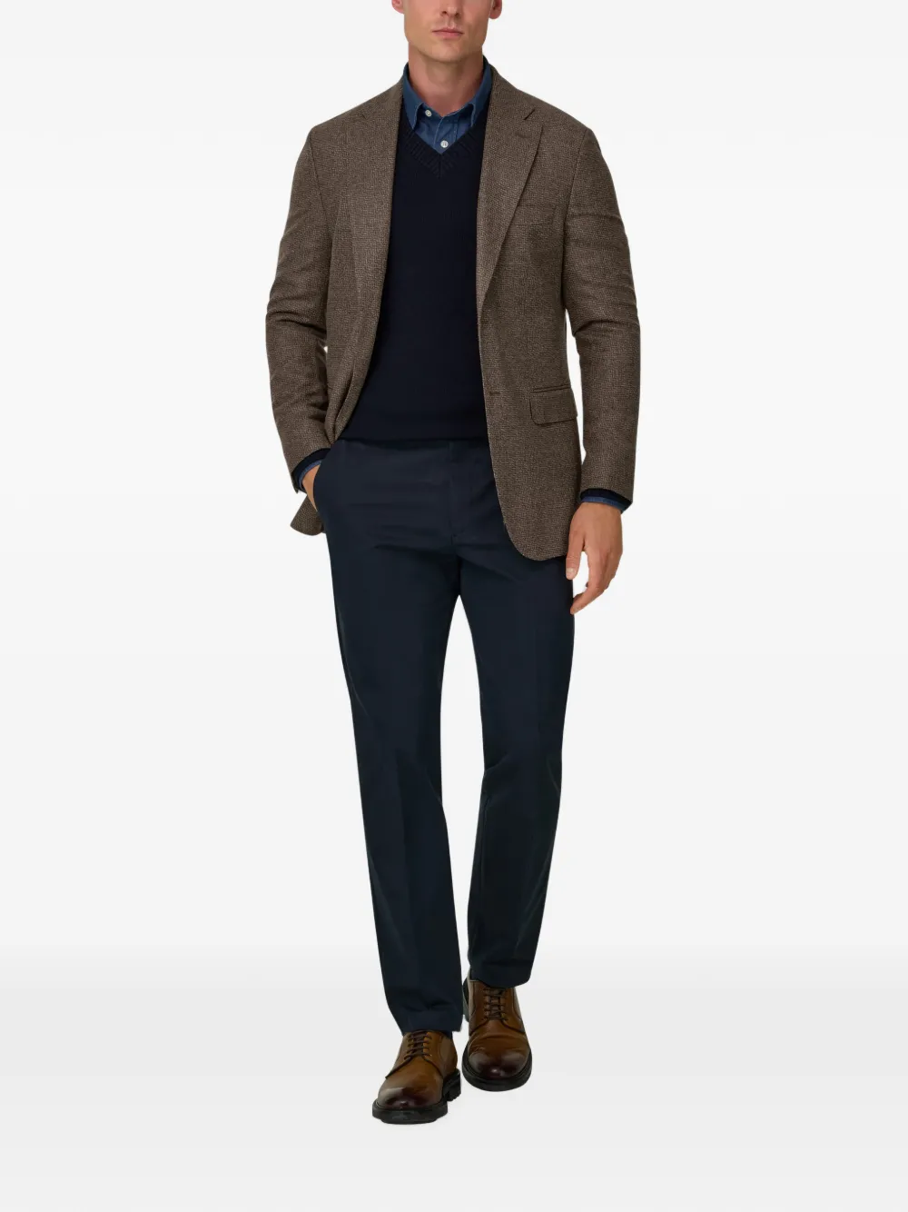 Boggi Milano Wollen kasjmier blazer met micro-patroon Bruin