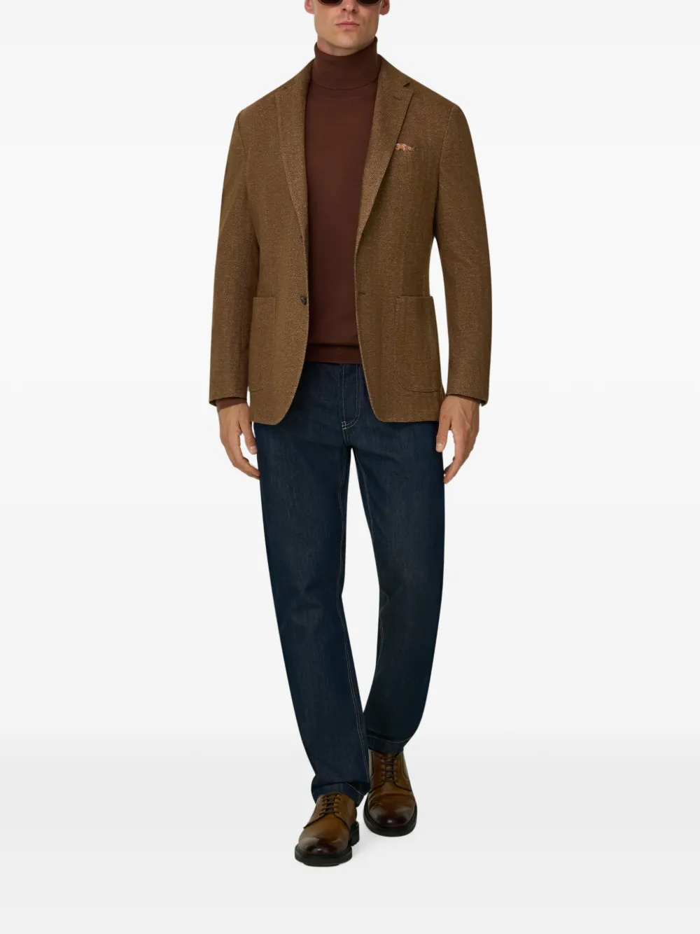 Boggi Milano B-jersey blazer van katoenen visgraatblend Bruin