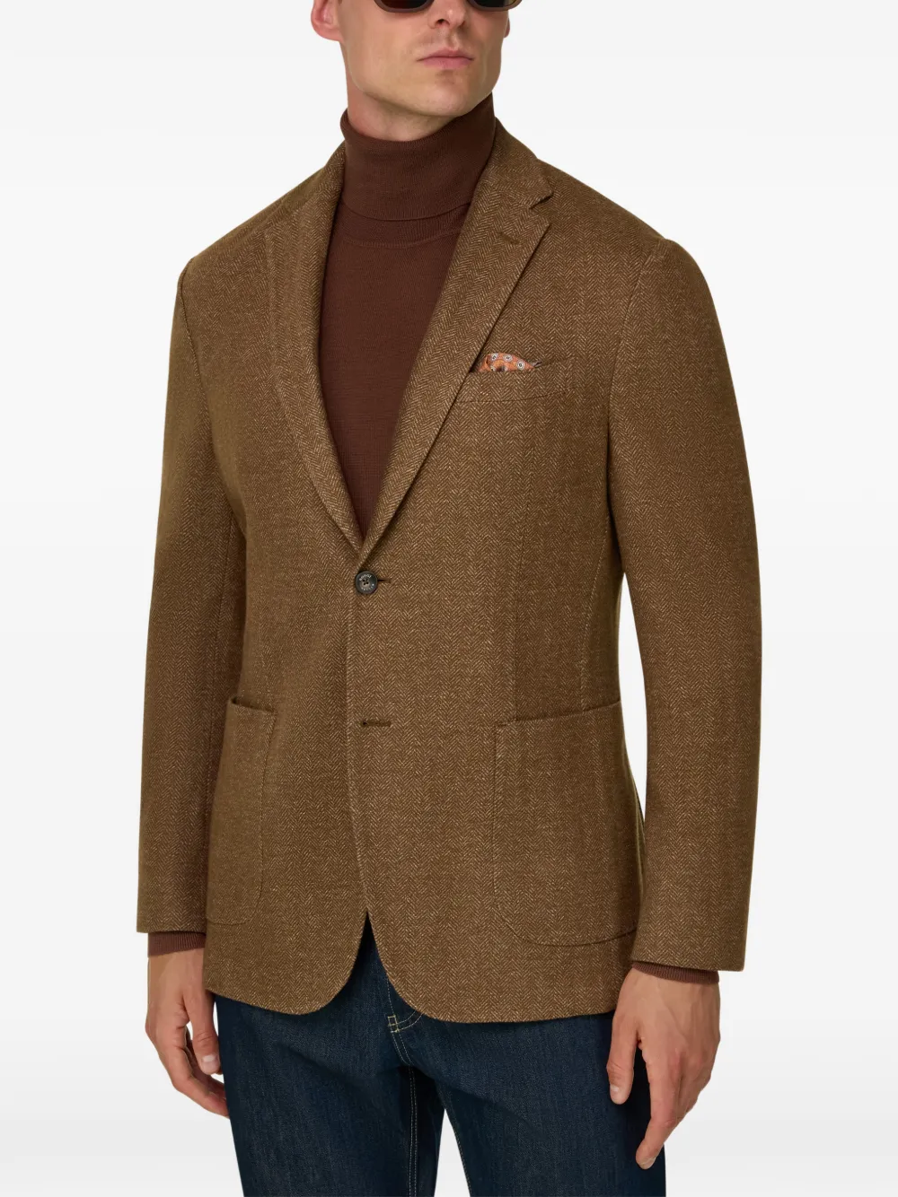 Boggi Milano B-jersey blazer van katoenen visgraatblend Bruin