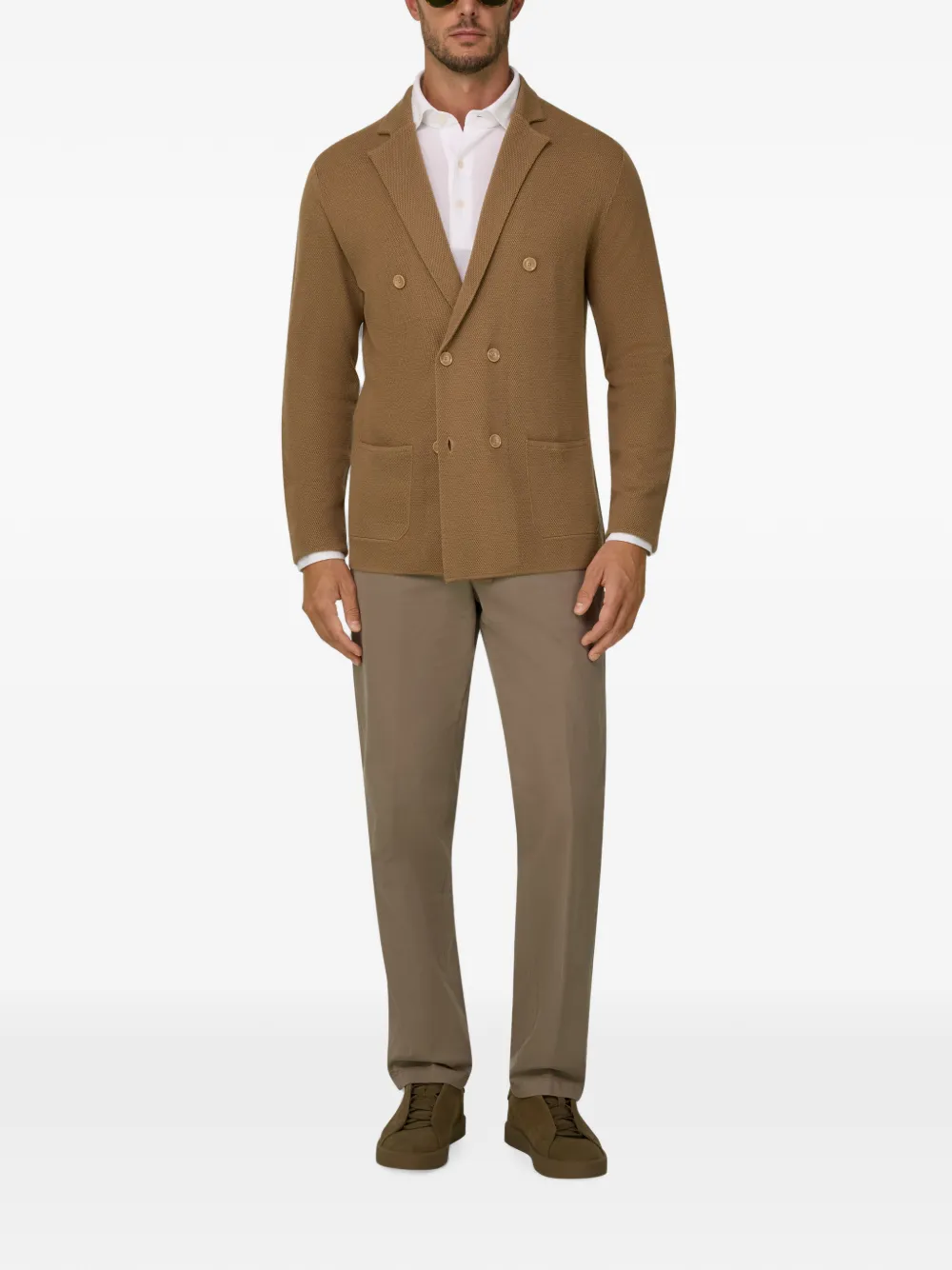 Boggi Milano Blazer van extrafijne merinowol met dubbele rij knopen Bruin