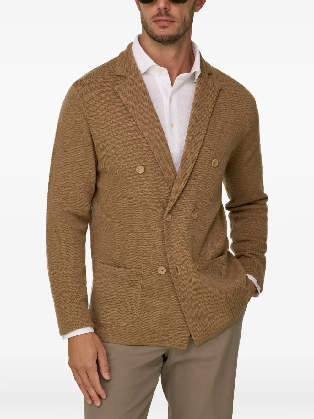 Boggi Milano Blazer van extrafijne merinowol met dubbele rij knopen Bruin