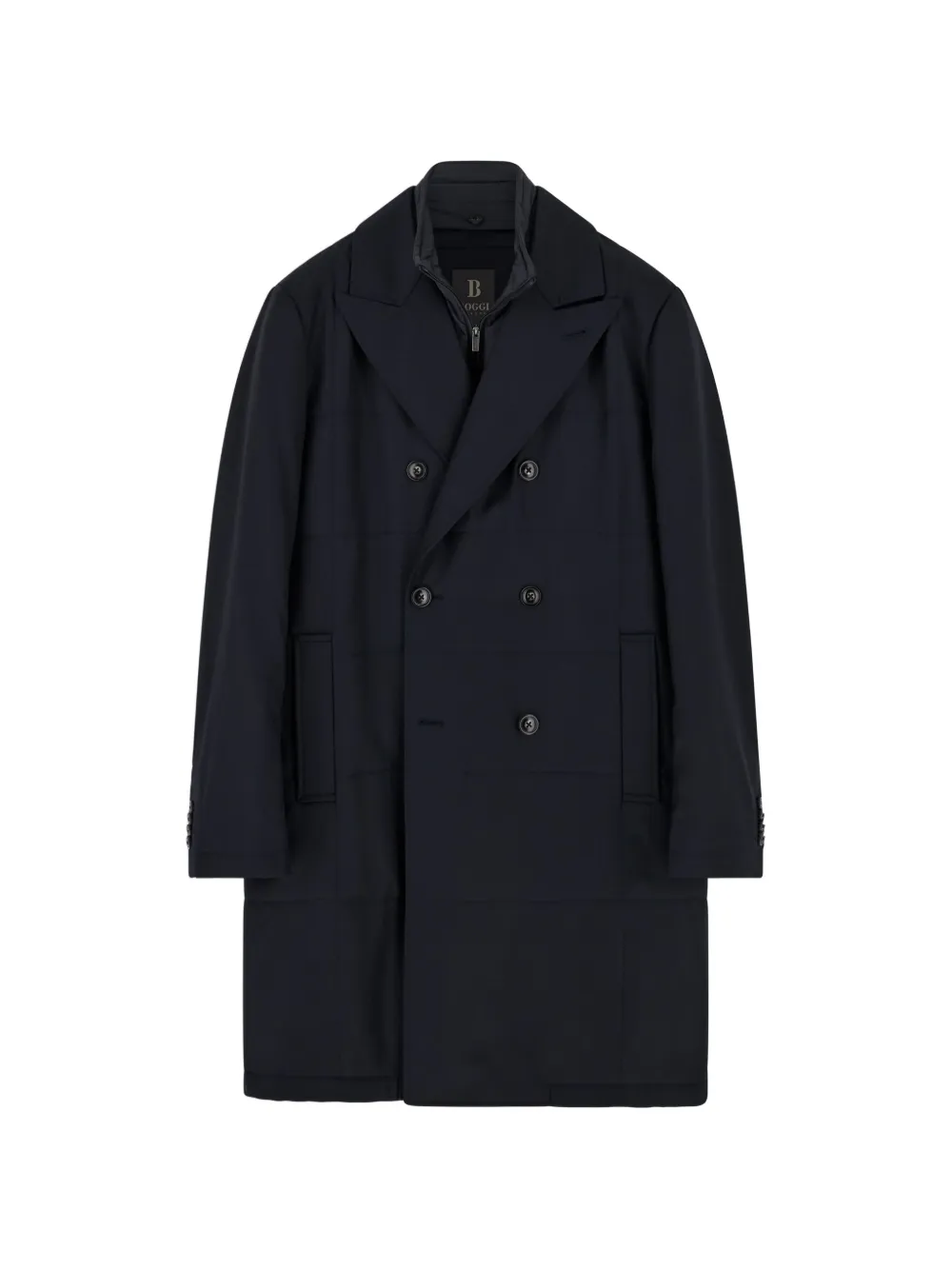 Boggi Milano double-breasted padded coat with removable bib in wool - Blu